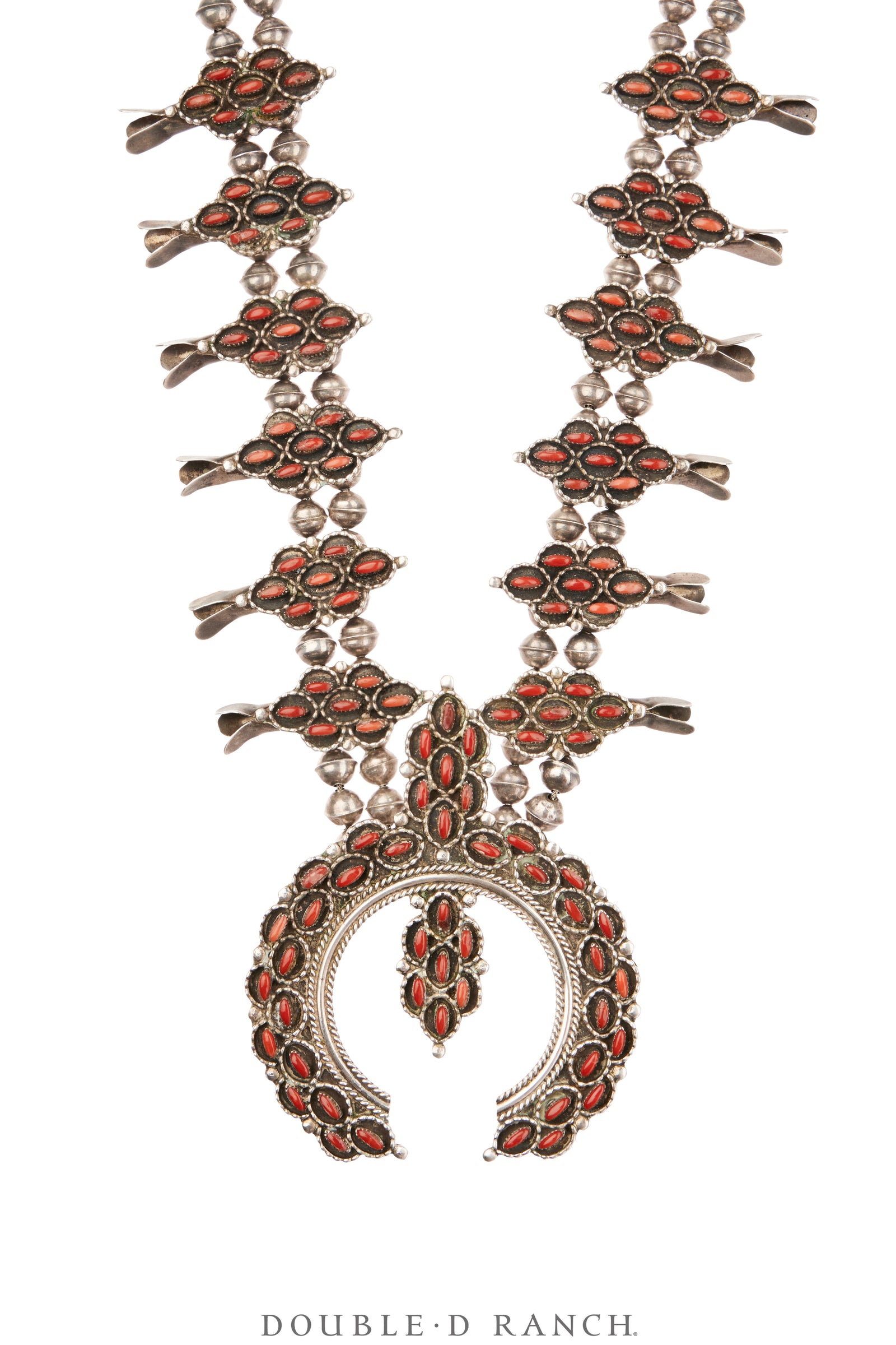 Necklace, Squash Blossom, Coral, Trader's Code, Vintage, Estate, 3724