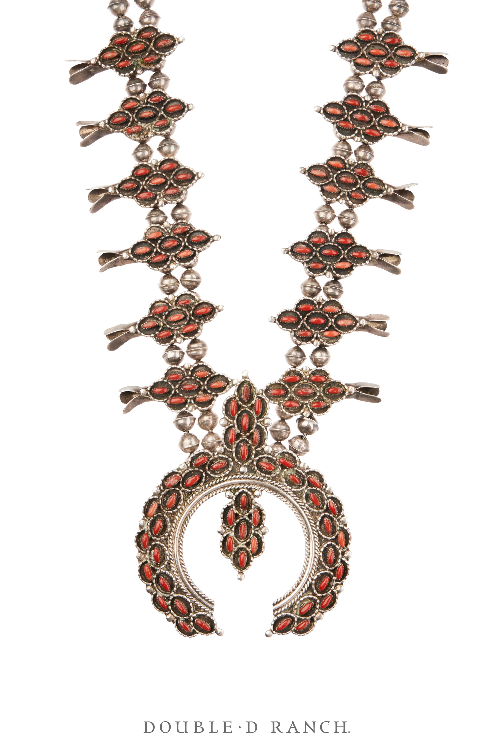 Necklace, Squash Blossom, Coral, Trader's Code, Vintage, Estate, 3724