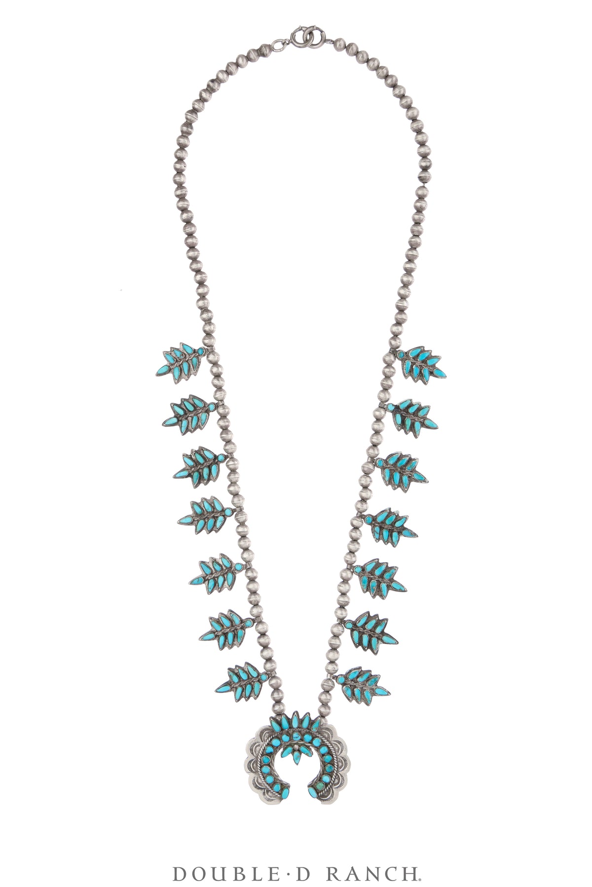 Necklace, Squash Blossom, Turquoise, Needlepoint & Snake Eye, Vintage, 3757