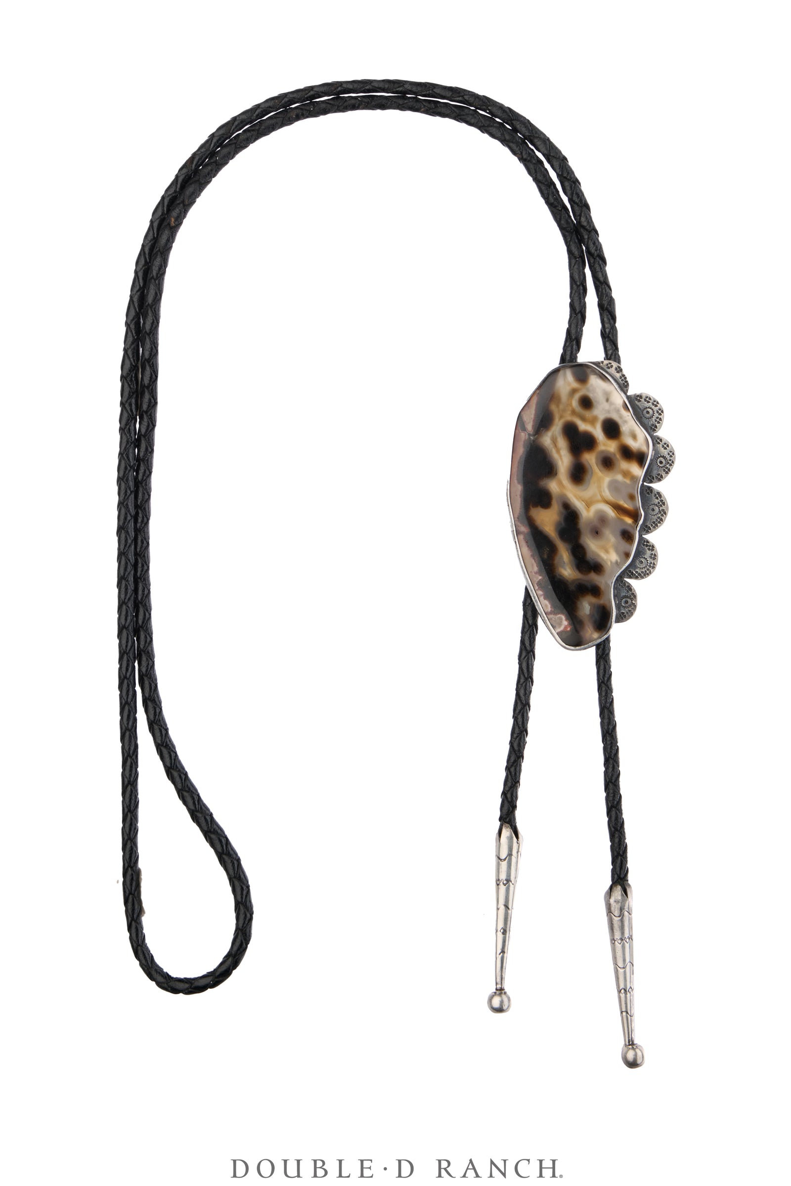 Bolo, Natural Stone, Leopard Moss Agate, Hallmark, Vintage, 3760