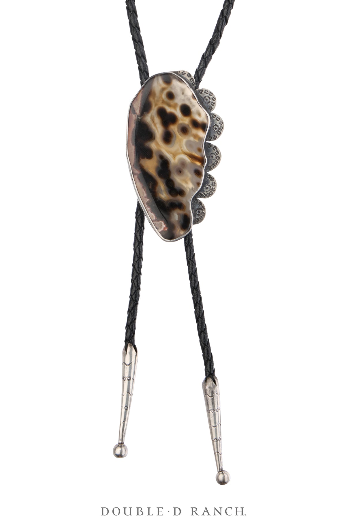 Bolo, Natural Stone, Leopard Moss Agate, Hallmark, Vintage, 3760