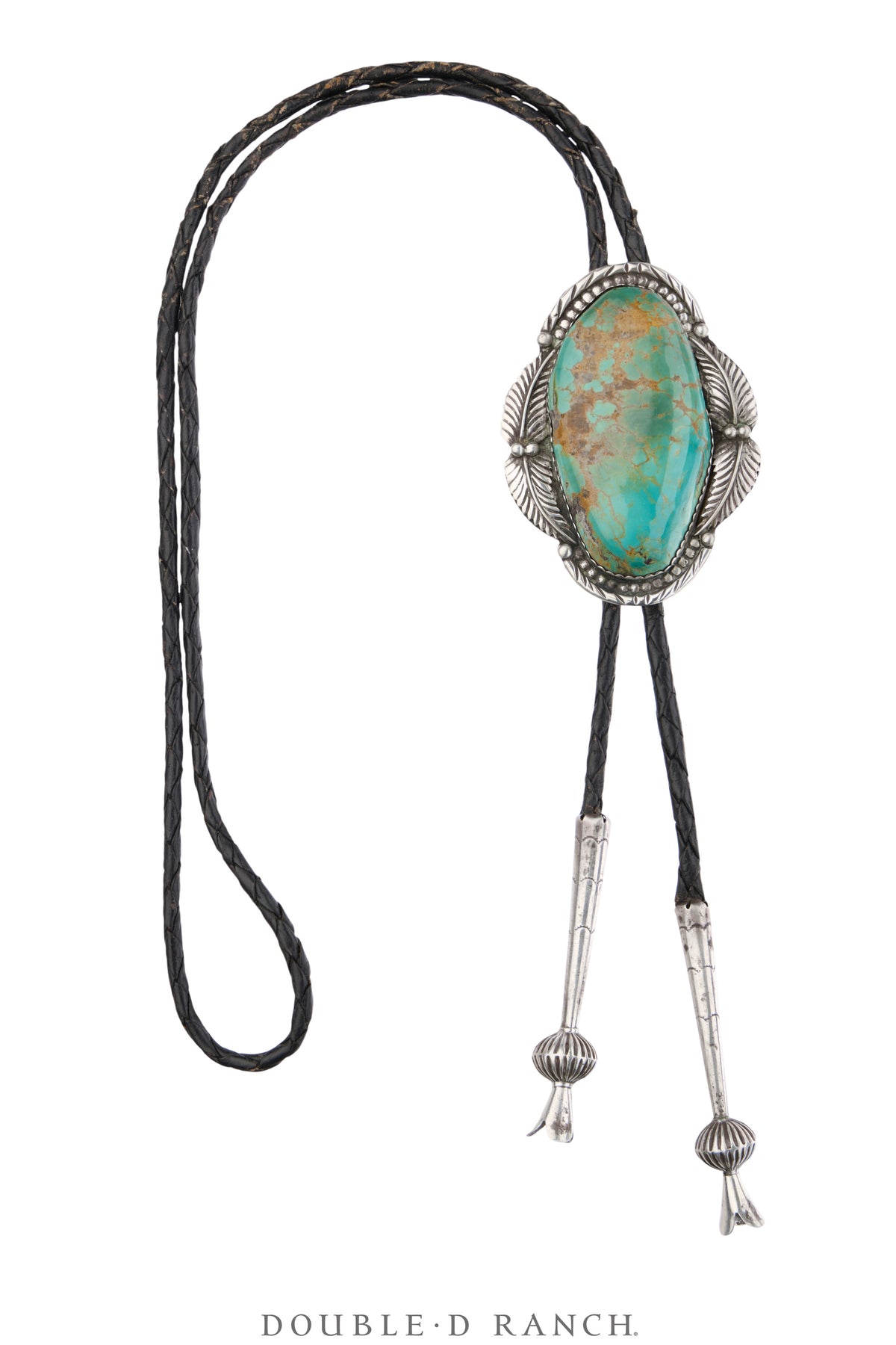 Bolo, Natural Stone, Turquoise, Leaf Appliqué, Hallmark, Vintage, 3762