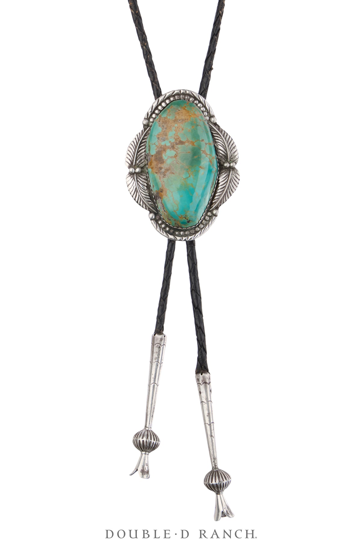 Bolo, Natural Stone, Turquoise, Leaf Appliqué, Hallmark, Vintage, 3762