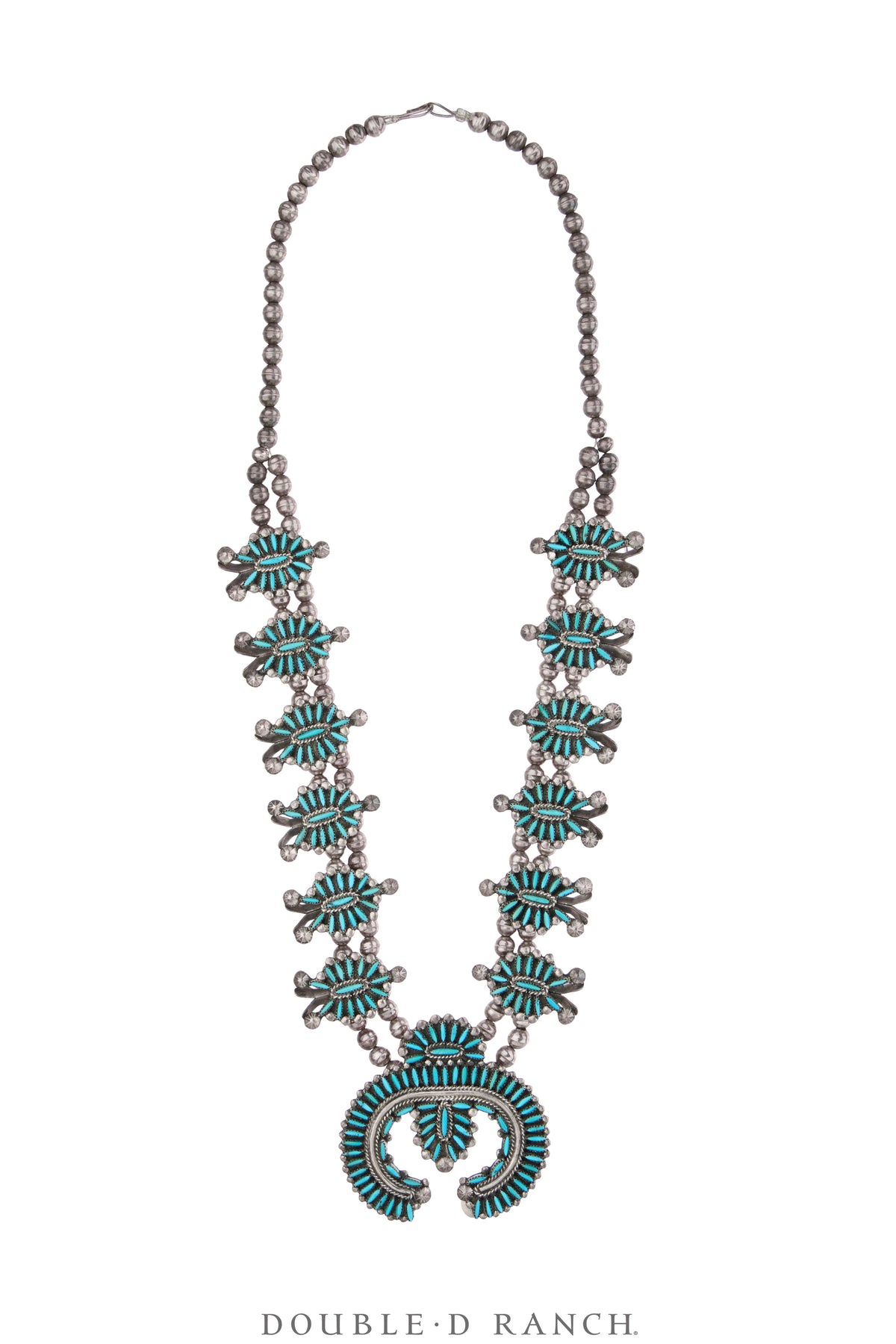 Necklace, Squash Blossom, Turquoise, Matching Set of Earrings, & Ring, Vintage, 3764