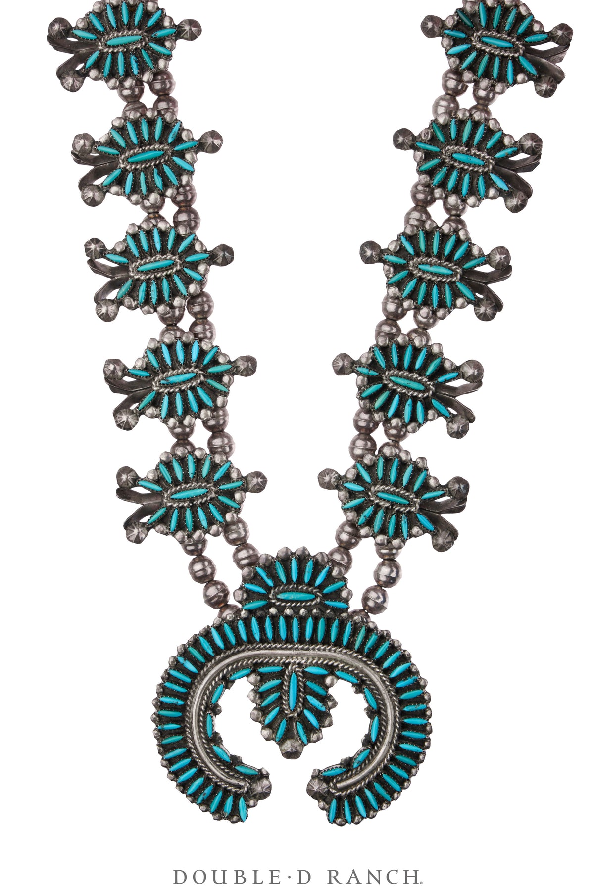 Necklace, Squash Blossom, Turquoise, Matching Set of Earrings, & Ring, Vintage, 3764