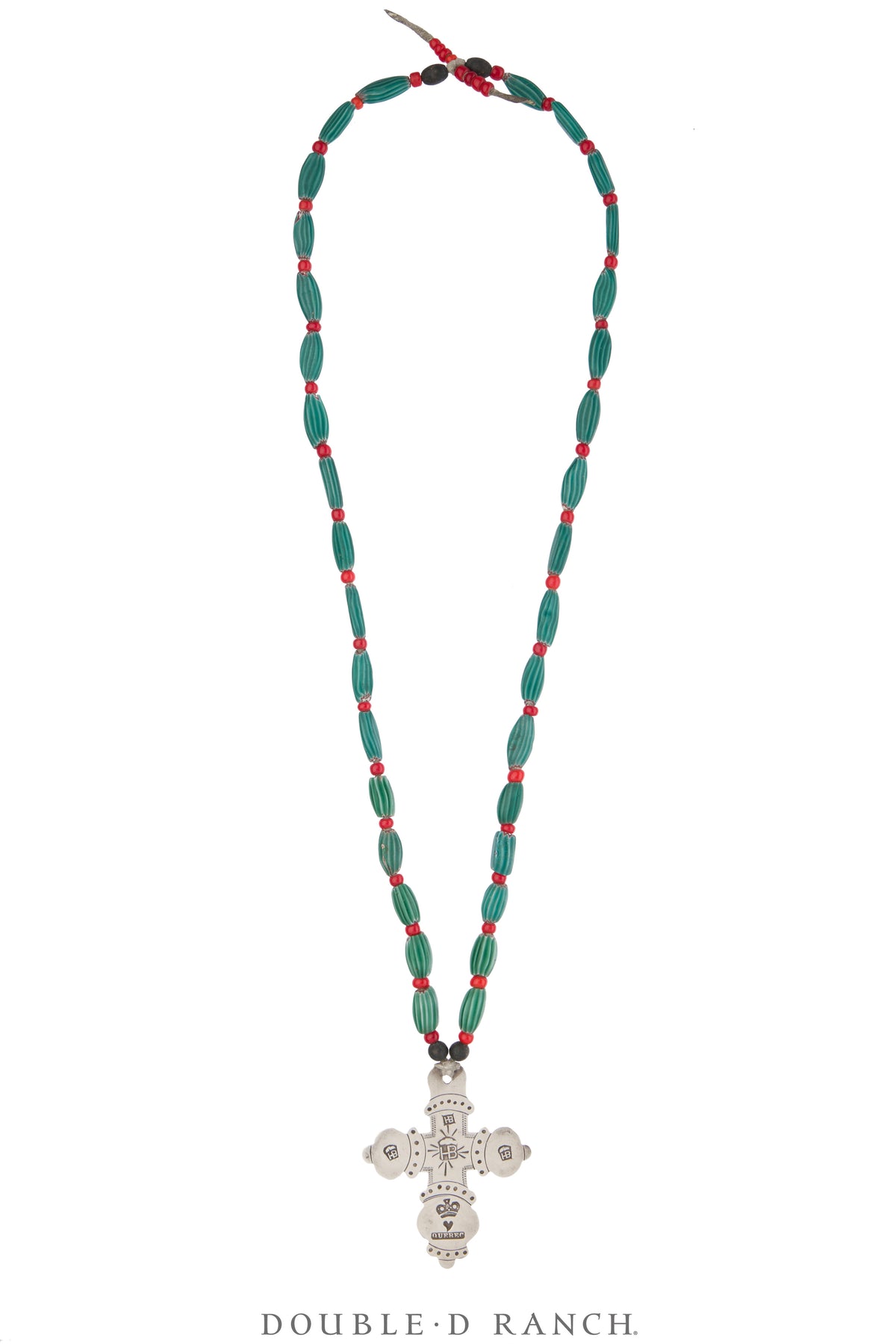 Necklace, Trade Silver, Hudson Bay Cross Pendant,  Antique Venetian Aspeo Beads, Hallmark, Antique circa late 1700s, 3770