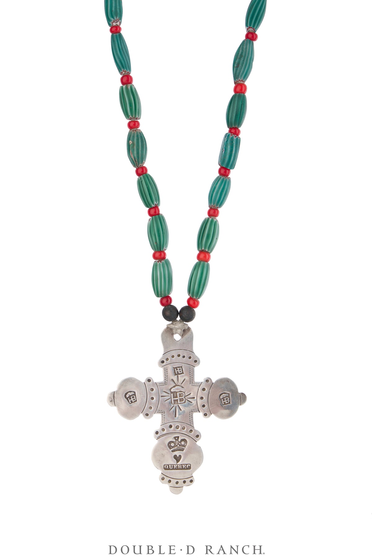 Necklace, Trade Silver, Hudson Bay Cross Pendant,  Antique Venetian Aspeo Beads, Hallmark, Antique circa late 1700s, 3770