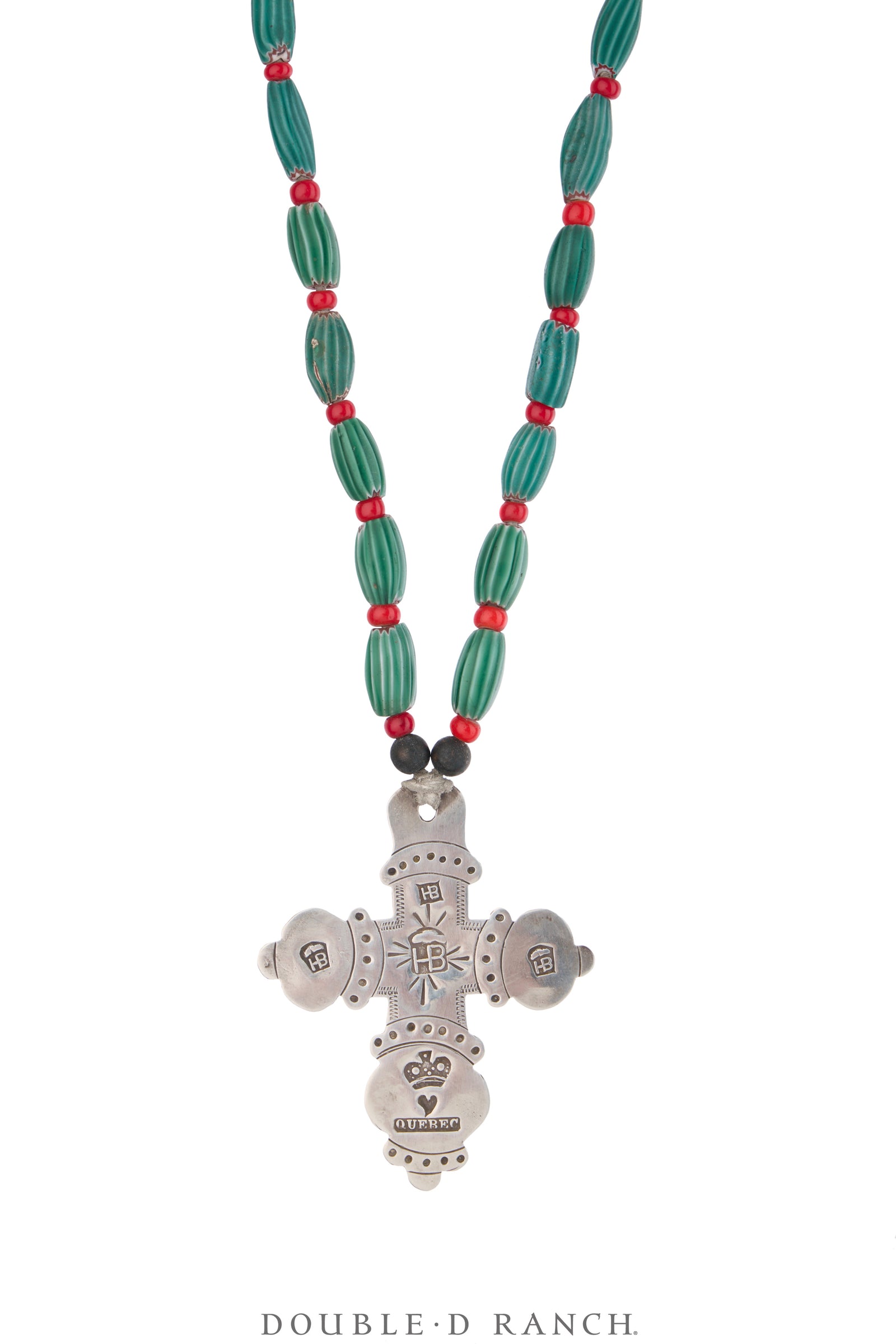 Necklace, Trade Silver, Hudson Bay Cross Pendant,  Antique Venetian Aspeo Beads, Hallmark, Antique circa late 1700s, 3770