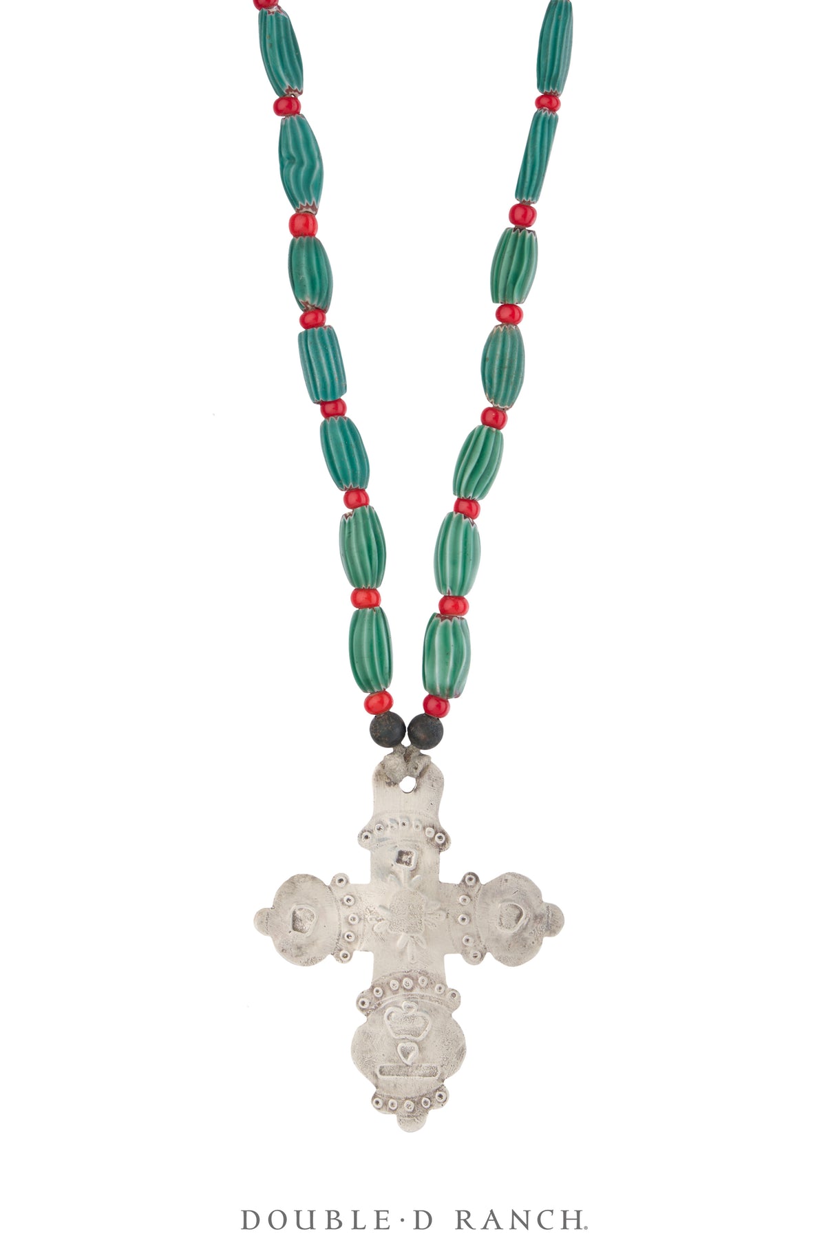 Necklace, Trade Silver, Hudson Bay Cross Pendant,  Antique Venetian Aspeo Beads, Hallmark, Antique circa late 1700s, 3770