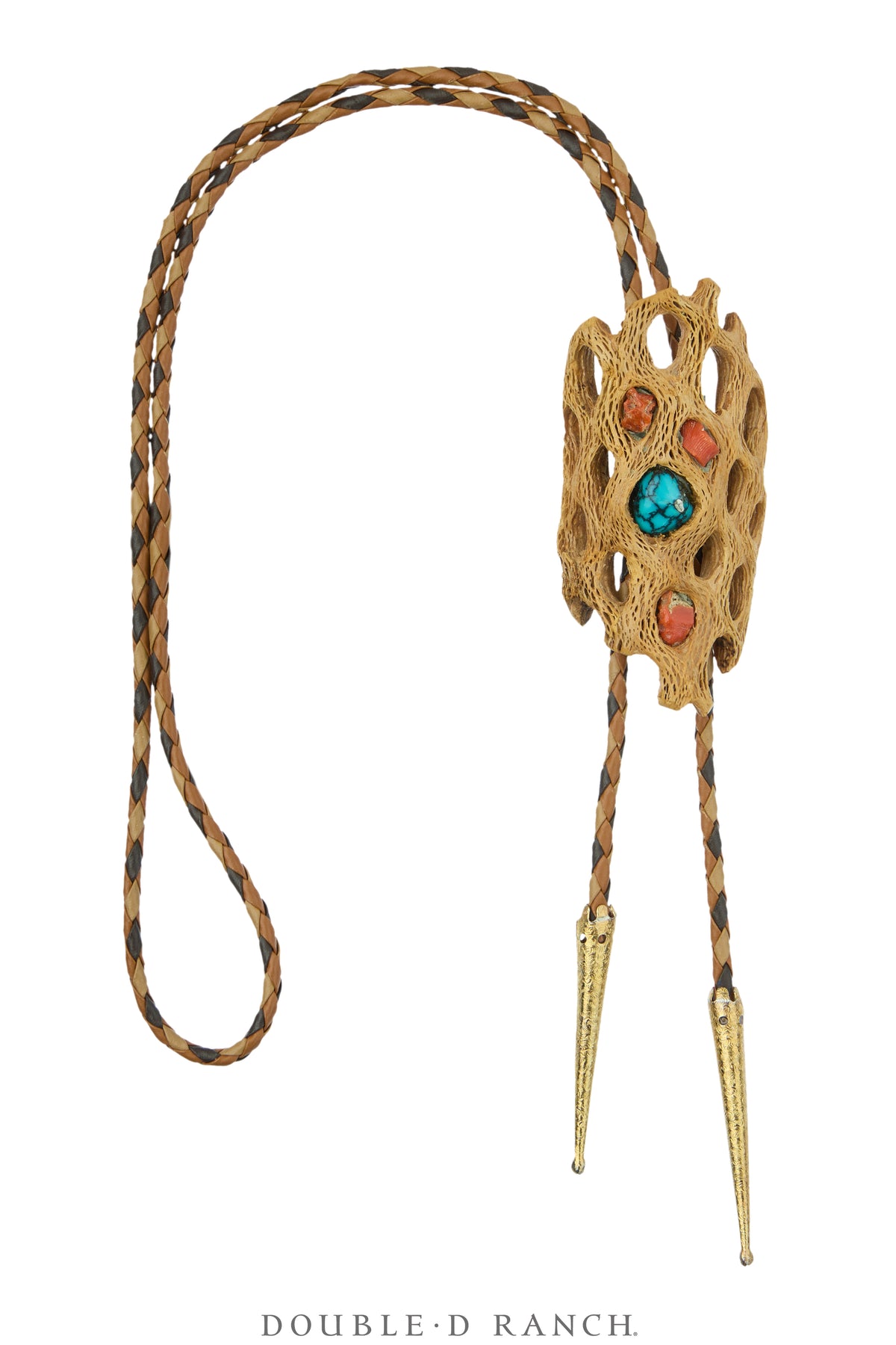 Bolo, Novelty, Cholla Wood With Turquoise &amp; Coral, Vintage, 3779