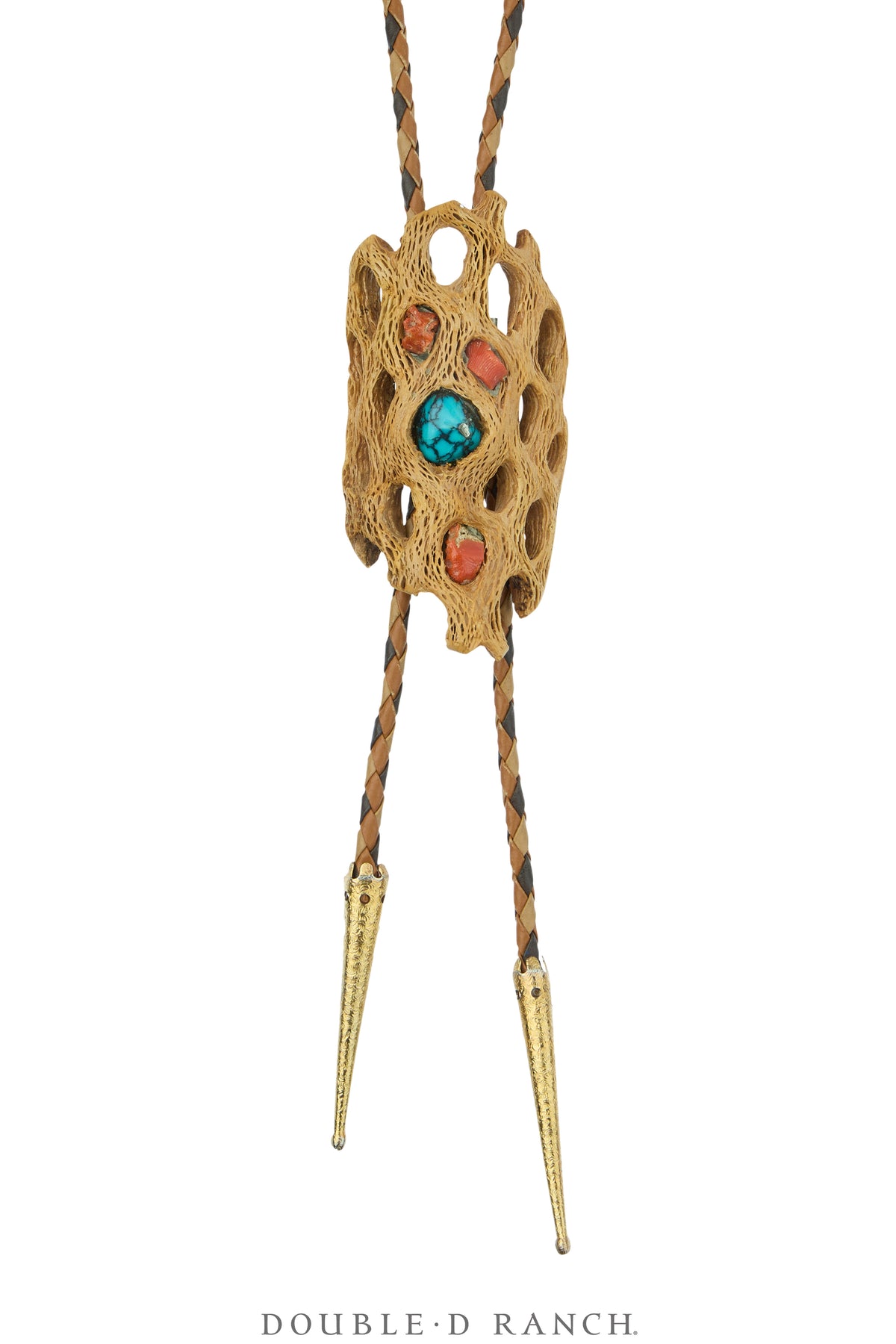Bolo, Novelty, Cholla Wood With Turquoise &amp; Coral, Vintage, 3779