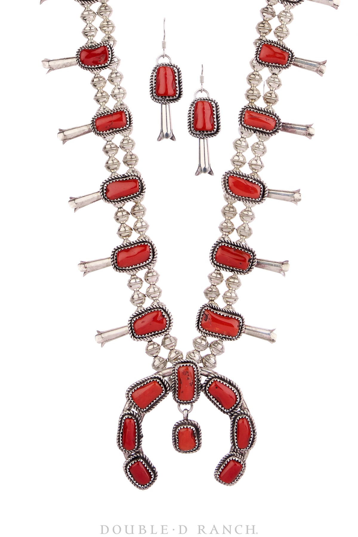 Necklace, Squash Blossom, Coral, With Matching Earrings, Hallmark, Vintage, 3784B
