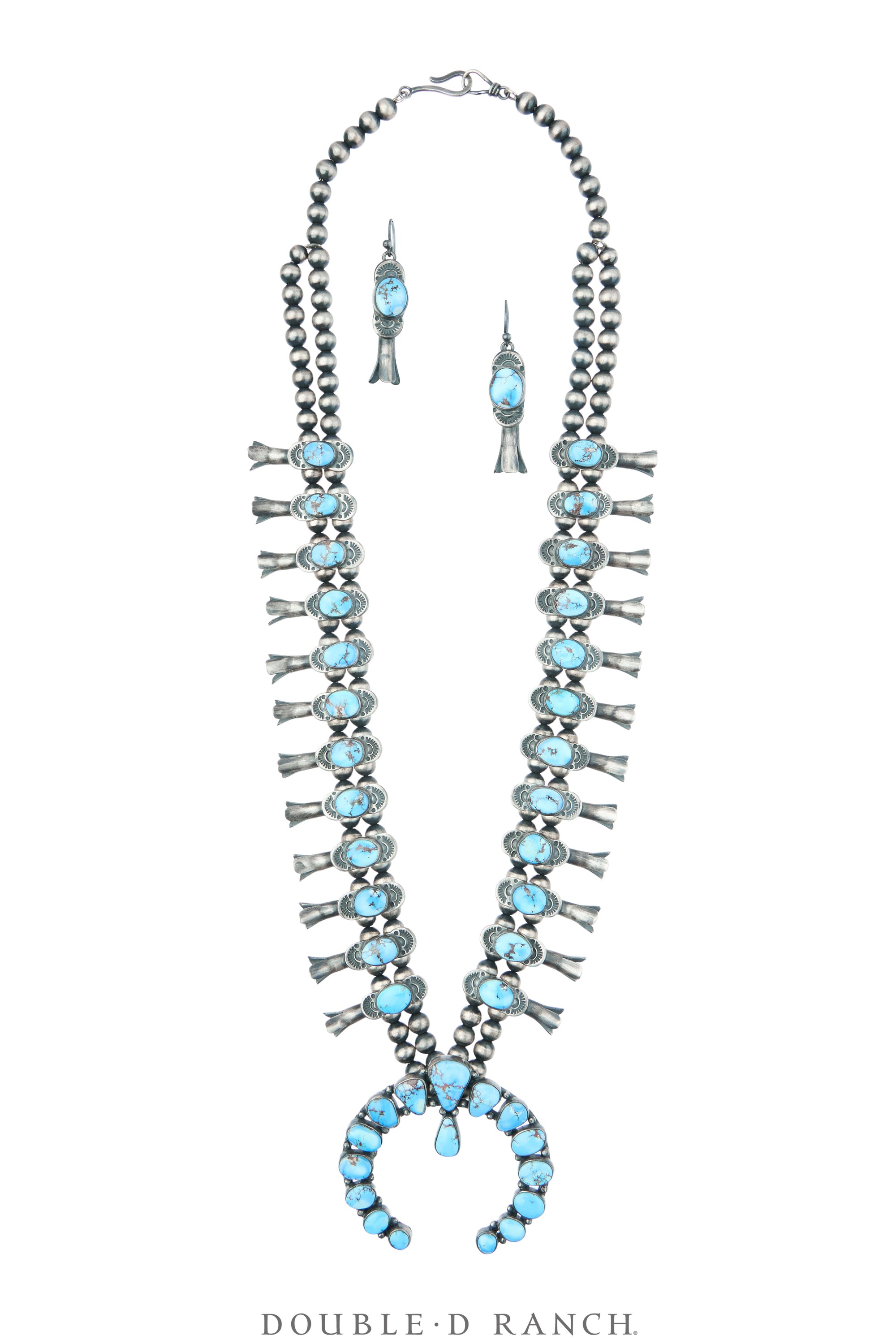 Necklace, Squash Blossom, Turquoise, Golden Hills, With Matching Earri