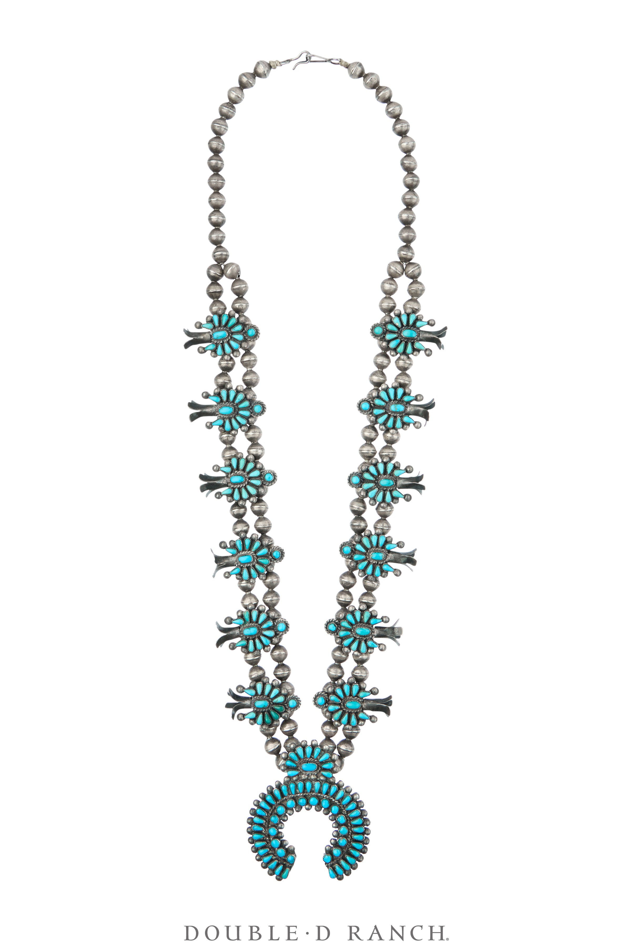 Necklace, Squash Blossom, Turquoise, Needlepoint, Zuni, Vintage '50s,