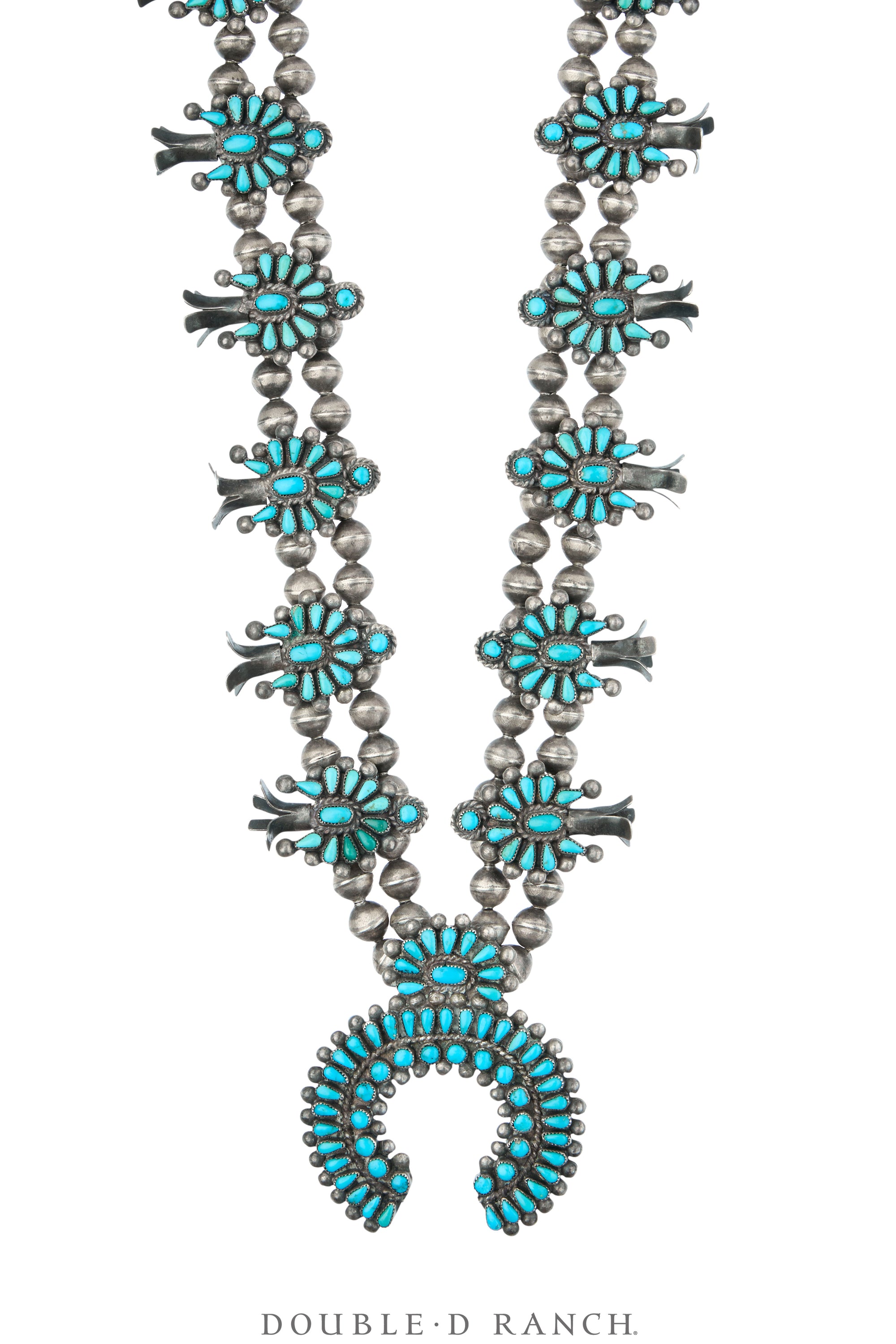 Necklace, Squash Blossom, Turquoise, Needlepoint, Zuni, Vintage '50s,