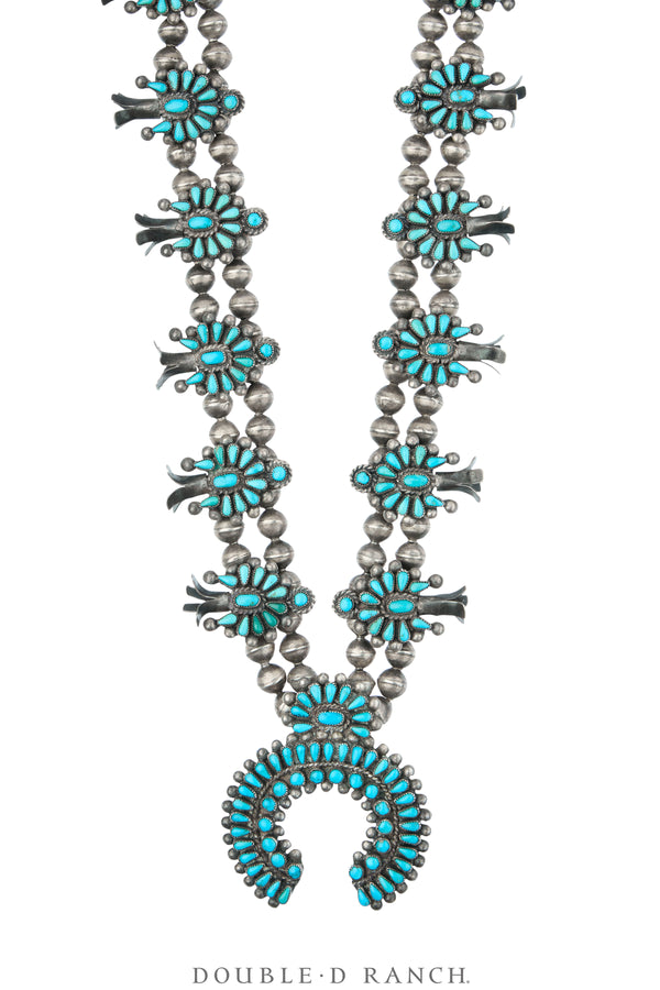 Necklace, Squash Blossom, Turquoise, Needlepoint, Zuni, Vintage '50s,