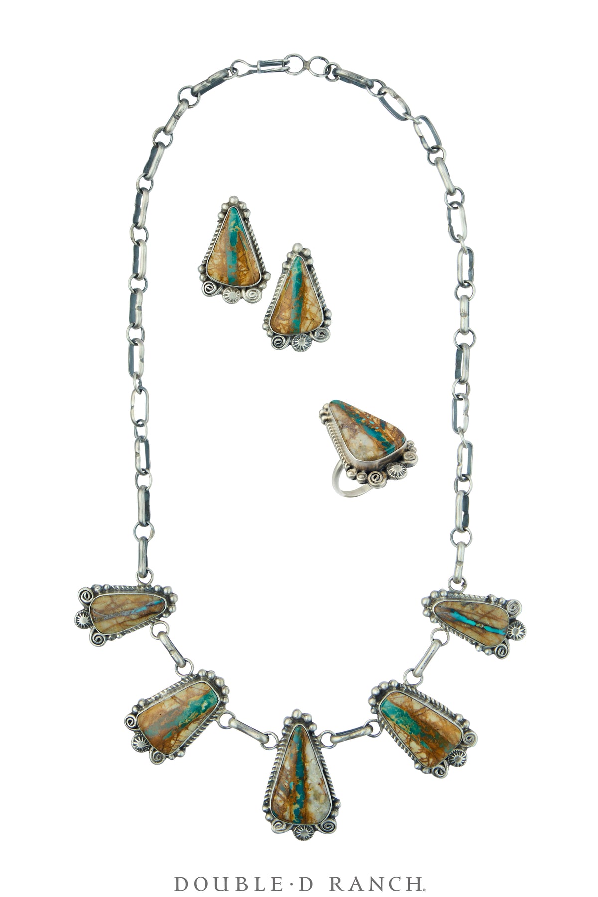 Necklace, Statement, Turquoise, Boulder Mine, Matching Ring & Earrings, Hallmark, Contemporary, 3806