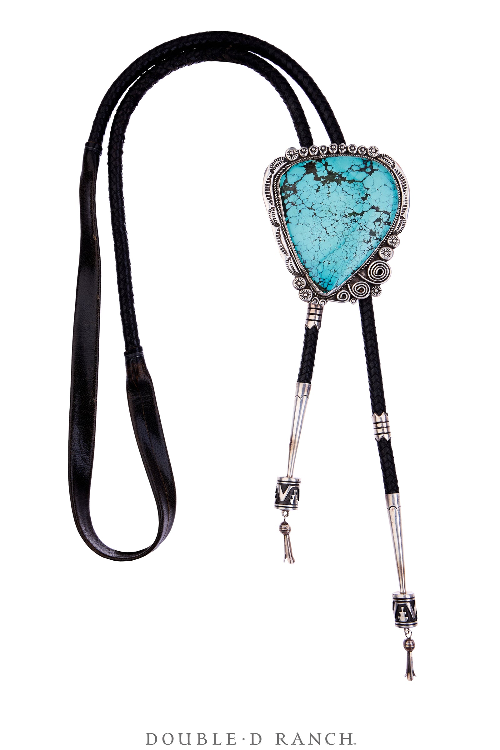 Bolo, Natural Stone, Turquoise, Stampwork & Overlay, Hallmark, Estate, Vintage, 3811