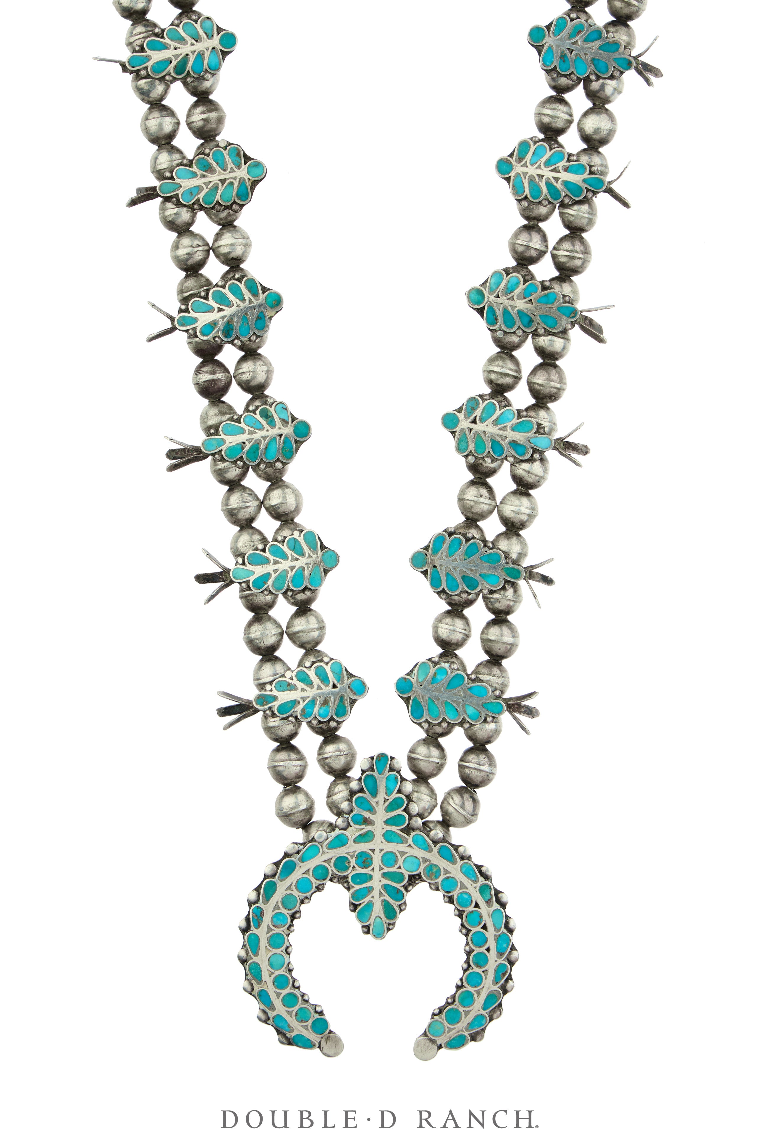 Necklace, Squash Blossom, Turquoise, Inlaid in the Dishta Family Style