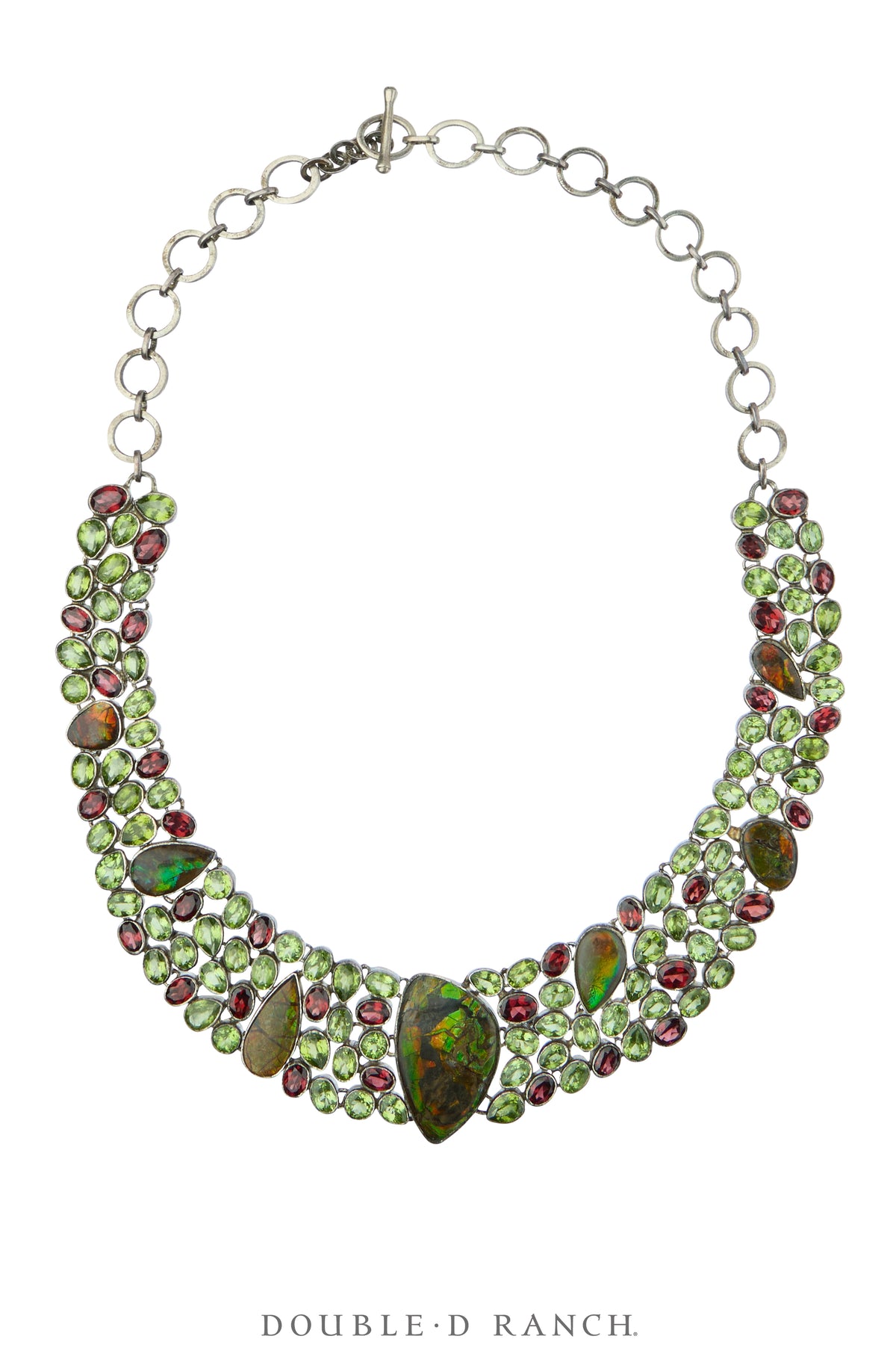 Necklace, Statement, Jewels, Peridot, Garnet & Ammolite, With Matching Cuff, Contemporary, 3815