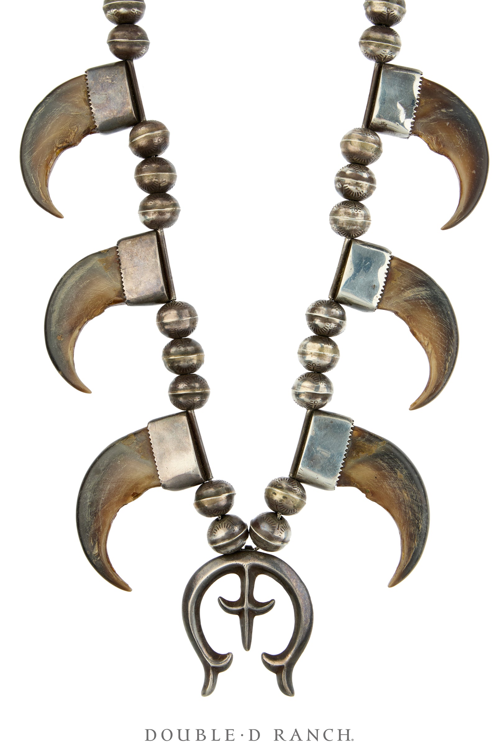 Necklace, Bear Claw, Sterling Silver, Stampwork, Vintage, Early 20th Century, 3840