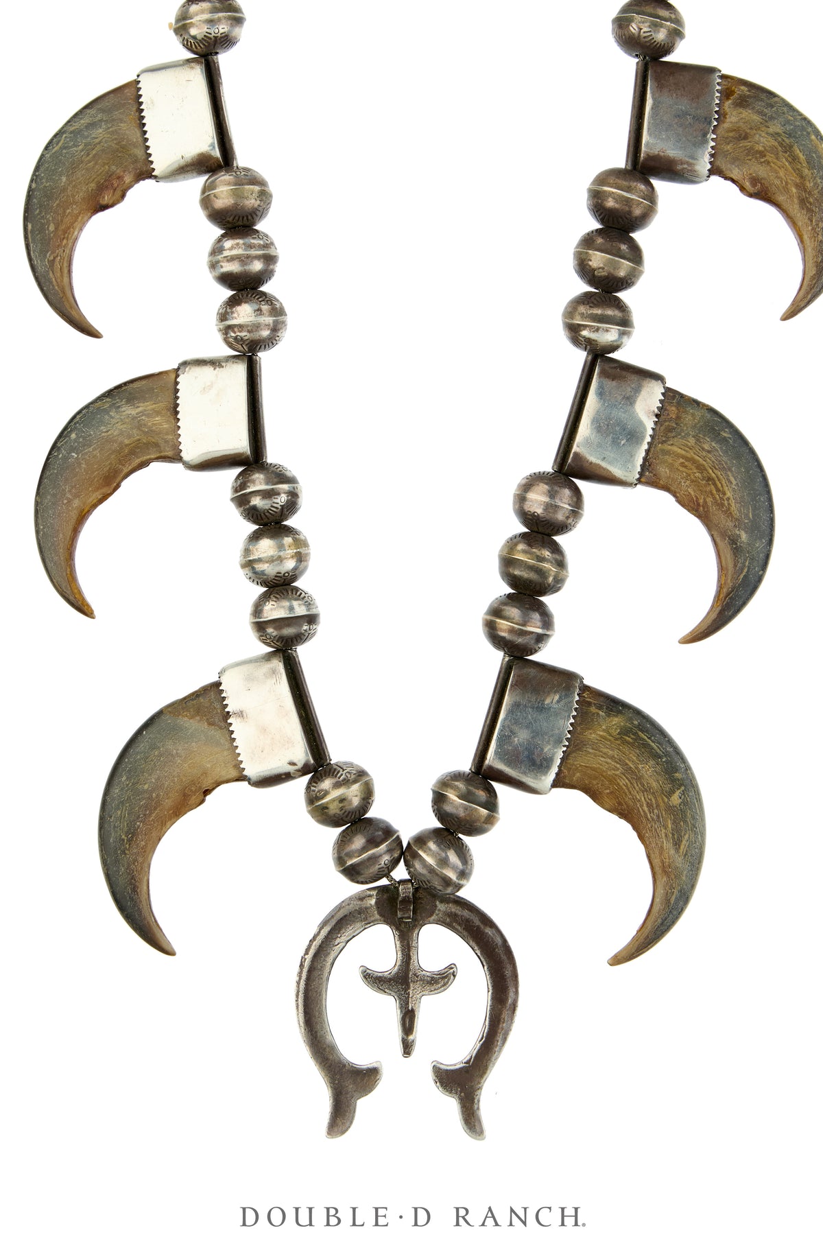 Necklace, Bear Claw, Sterling Silver, Stampwork, Vintage, Early 20th Century, 3840