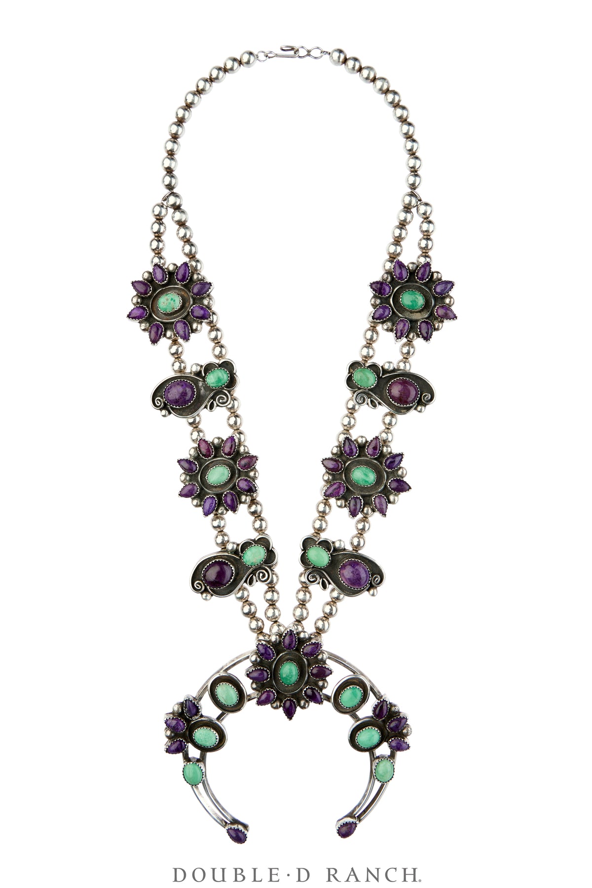 Necklace, Squash Blossom, Turquoise & Charoite, Hallmark, Vintage, 3842