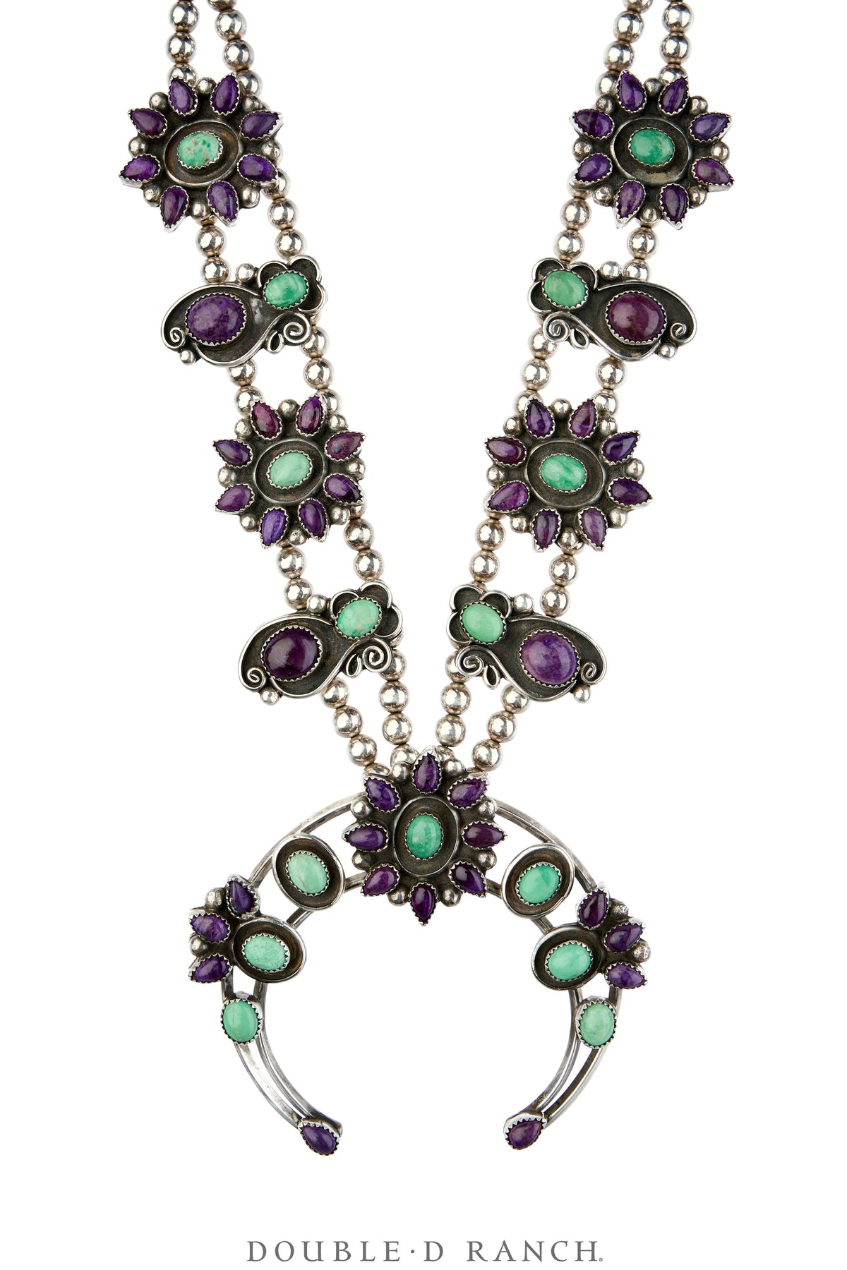 Necklace, Squash Blossom, Turquoise & Charoite, Hallmark, Vintage, 3842