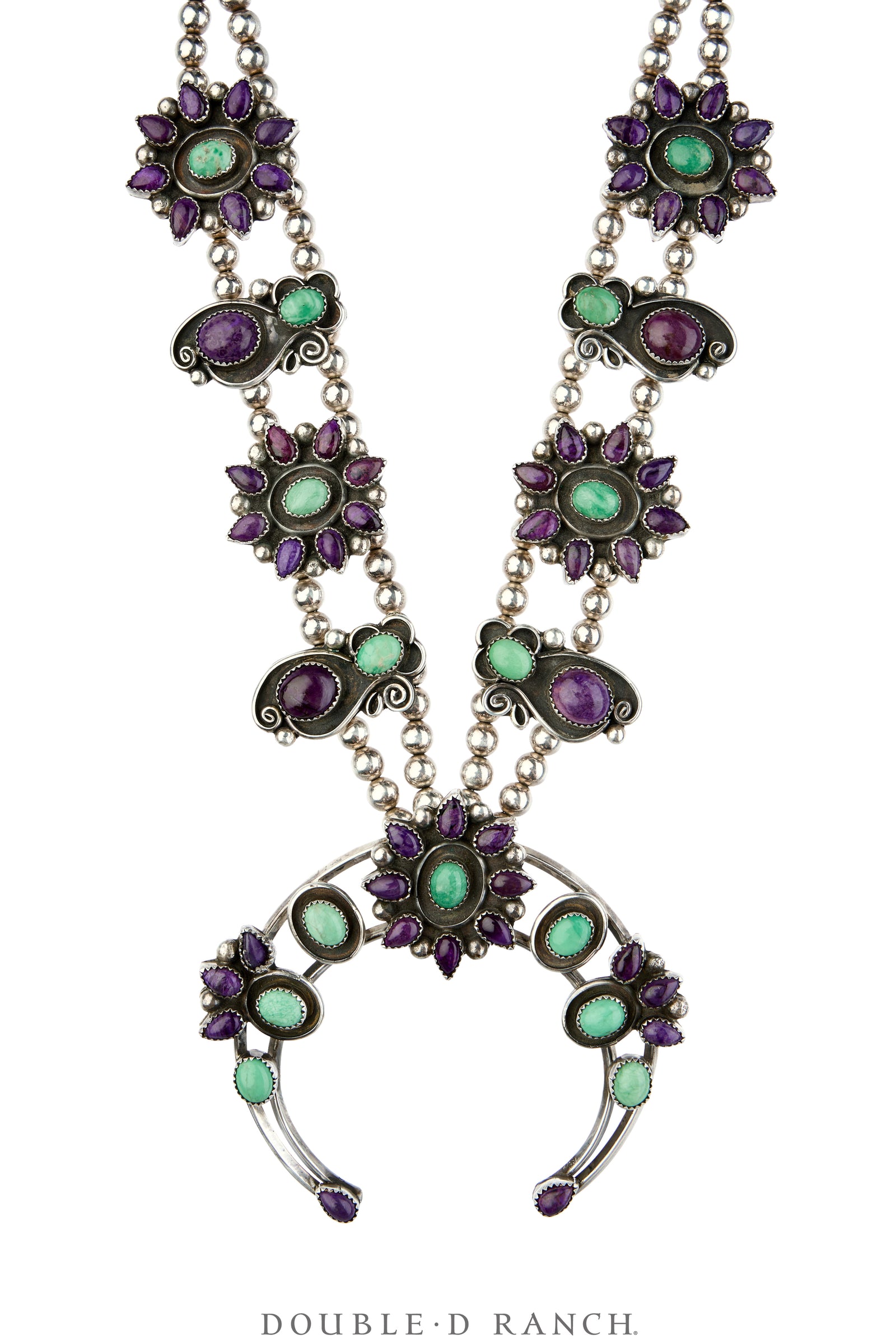 Necklace, Squash Blossom, Turquoise & Charoite, Hallmark, Vintage, 3842