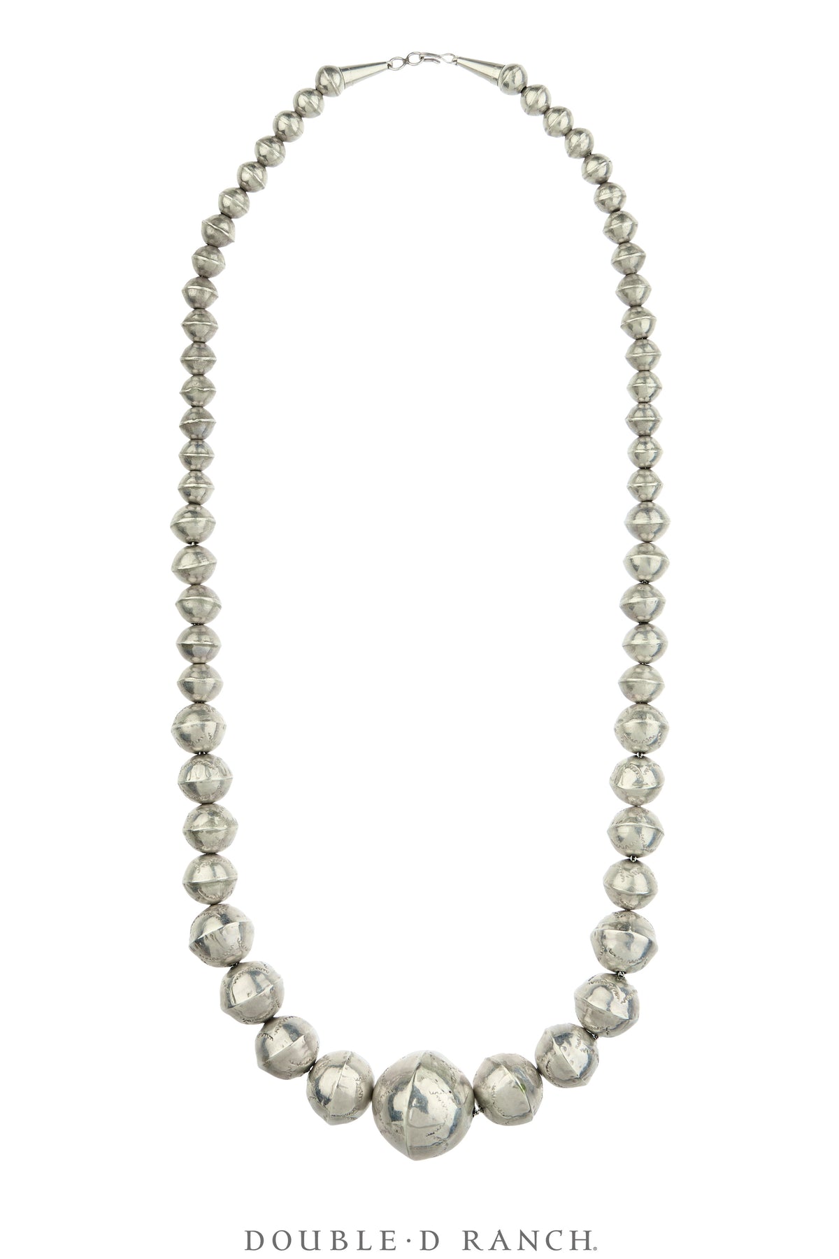 Necklace, Desert Pearls, Sterling Silver, Stampwork, Graduated, Vintage 26", 3862