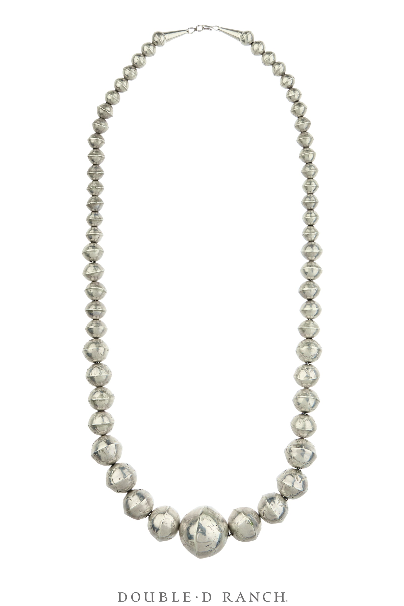 Necklace, Desert Pearls, Sterling Silver, Stampwork, Graduated, Vintage 26", 3862