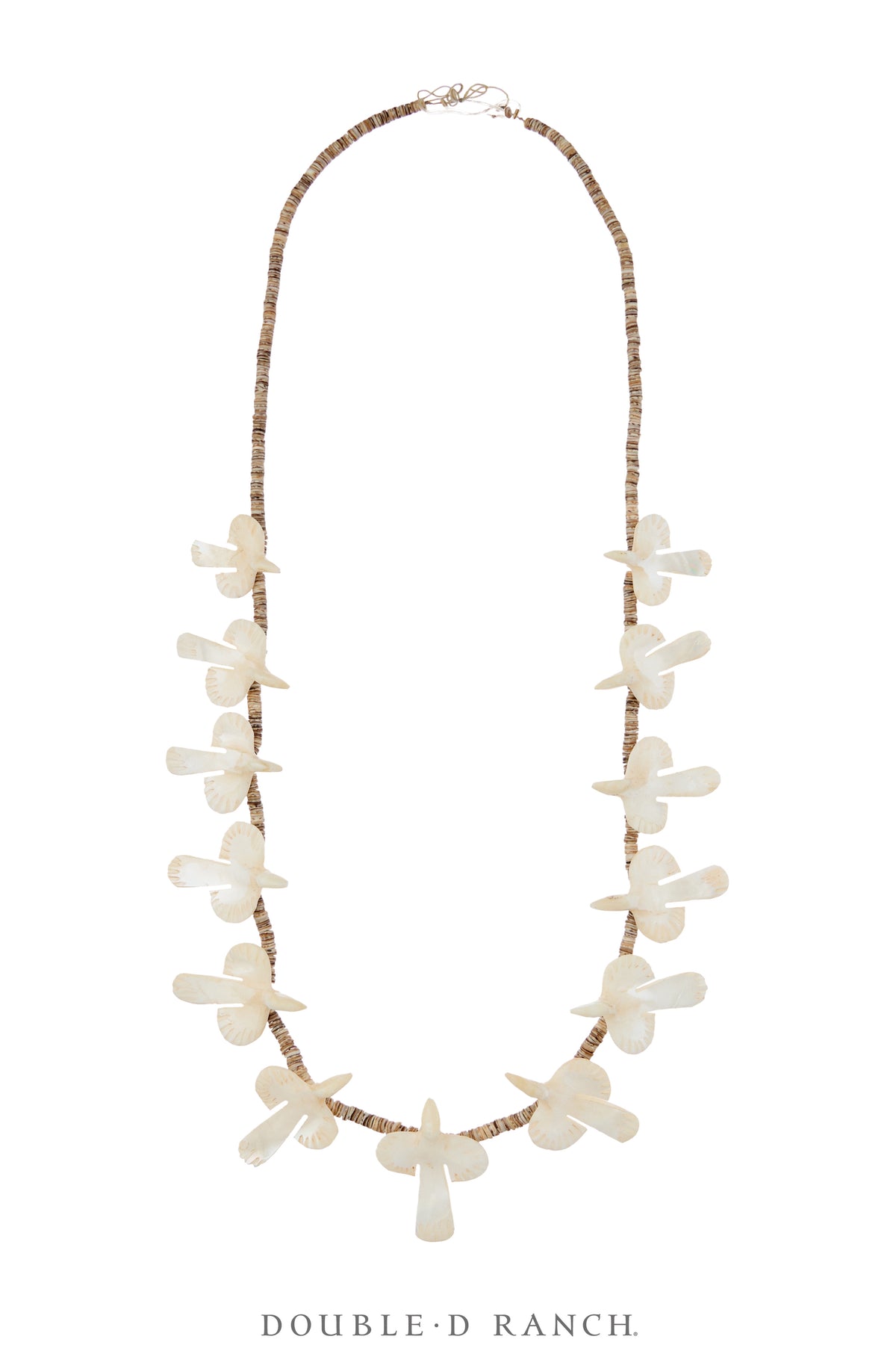 Necklace, Natural Stone, Mother of Pearl, Carved Doves, Santo Domingo, Vintage ‘70s, 3872