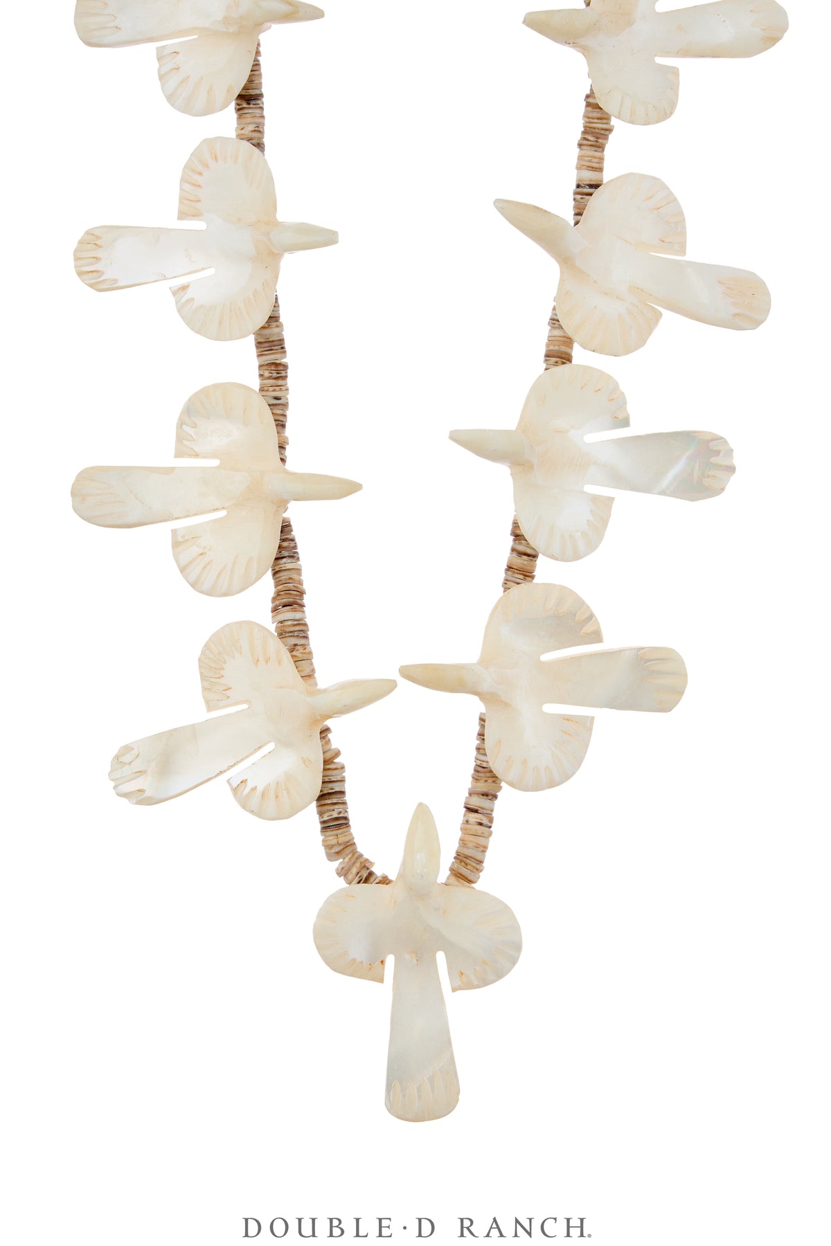 Necklace, Natural Stone, Mother of Pearl, Carved Doves, Santo Domingo, Vintage ‘70s, 3872