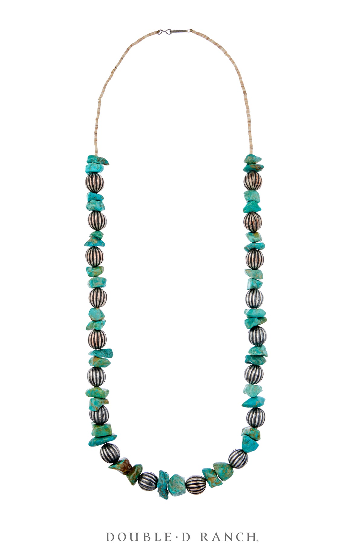 Necklace, Natural Stone, Turquoise & Sterling Silver Melon Beads, Vintage, 3873