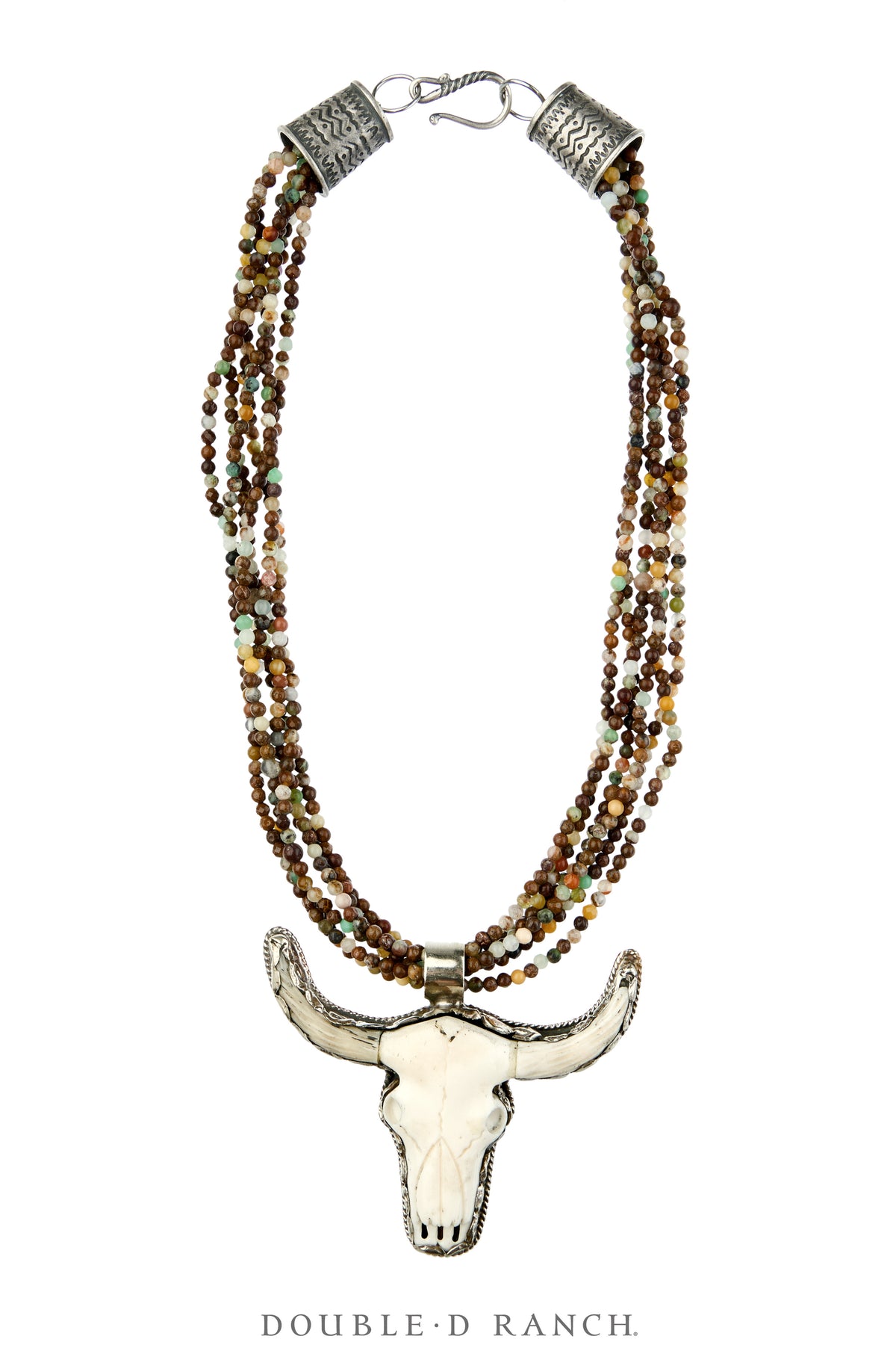 Necklace, Statement, Longhorn, Faceted Bead, Silver, Contemporary, 3889