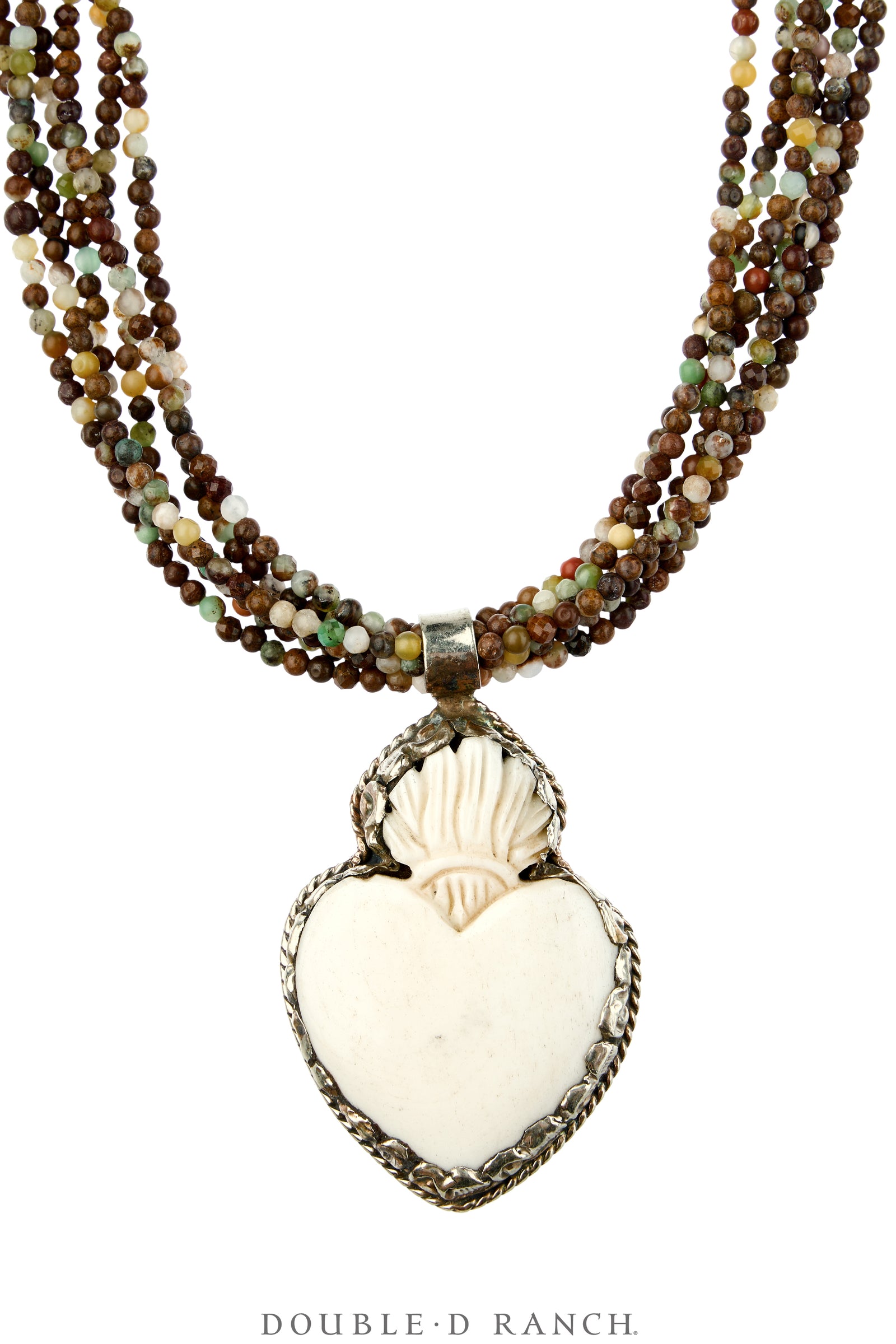 Necklace, Statement, Sacred Heart, Faceted Bead, Silver, Contemporary, 3890
