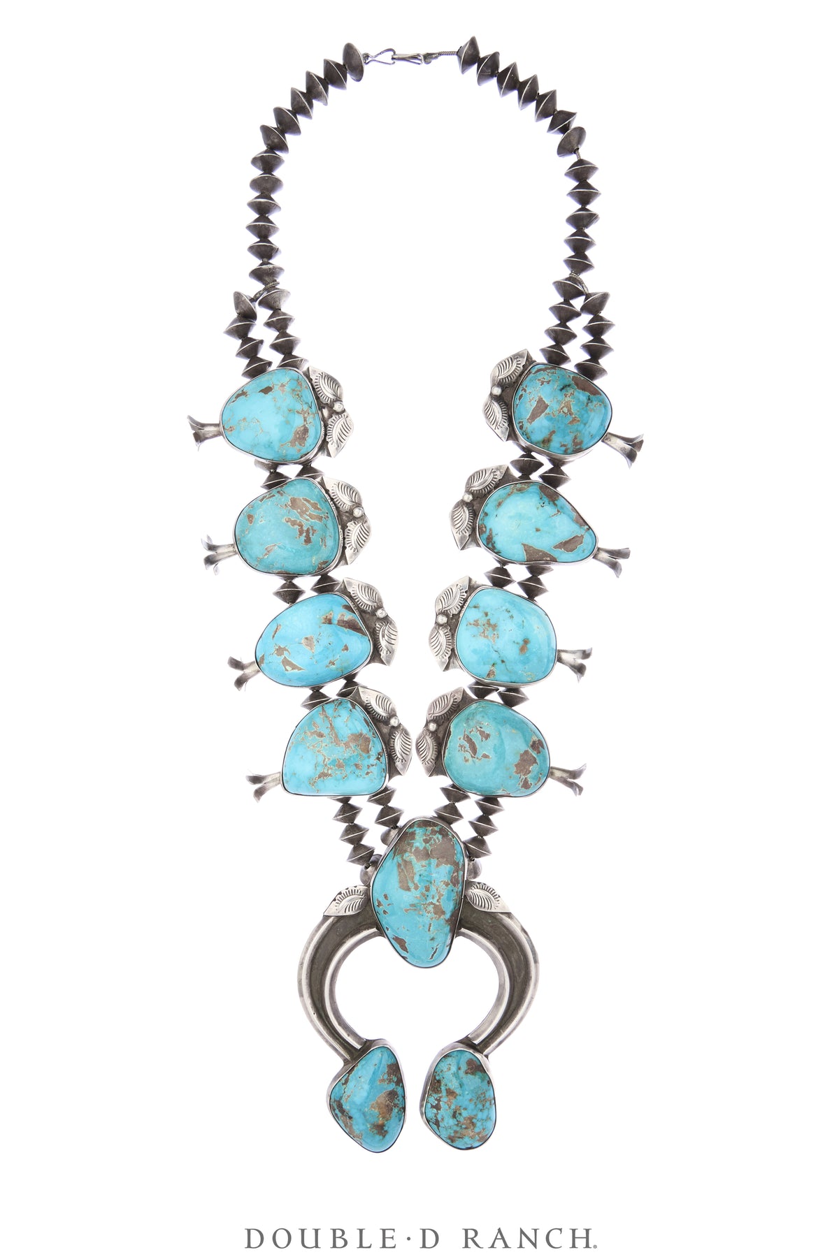 Necklace, Squash Blossom, Turquoise, Huge Stones, Sans Hallmark, Vintage 1930s, 3932