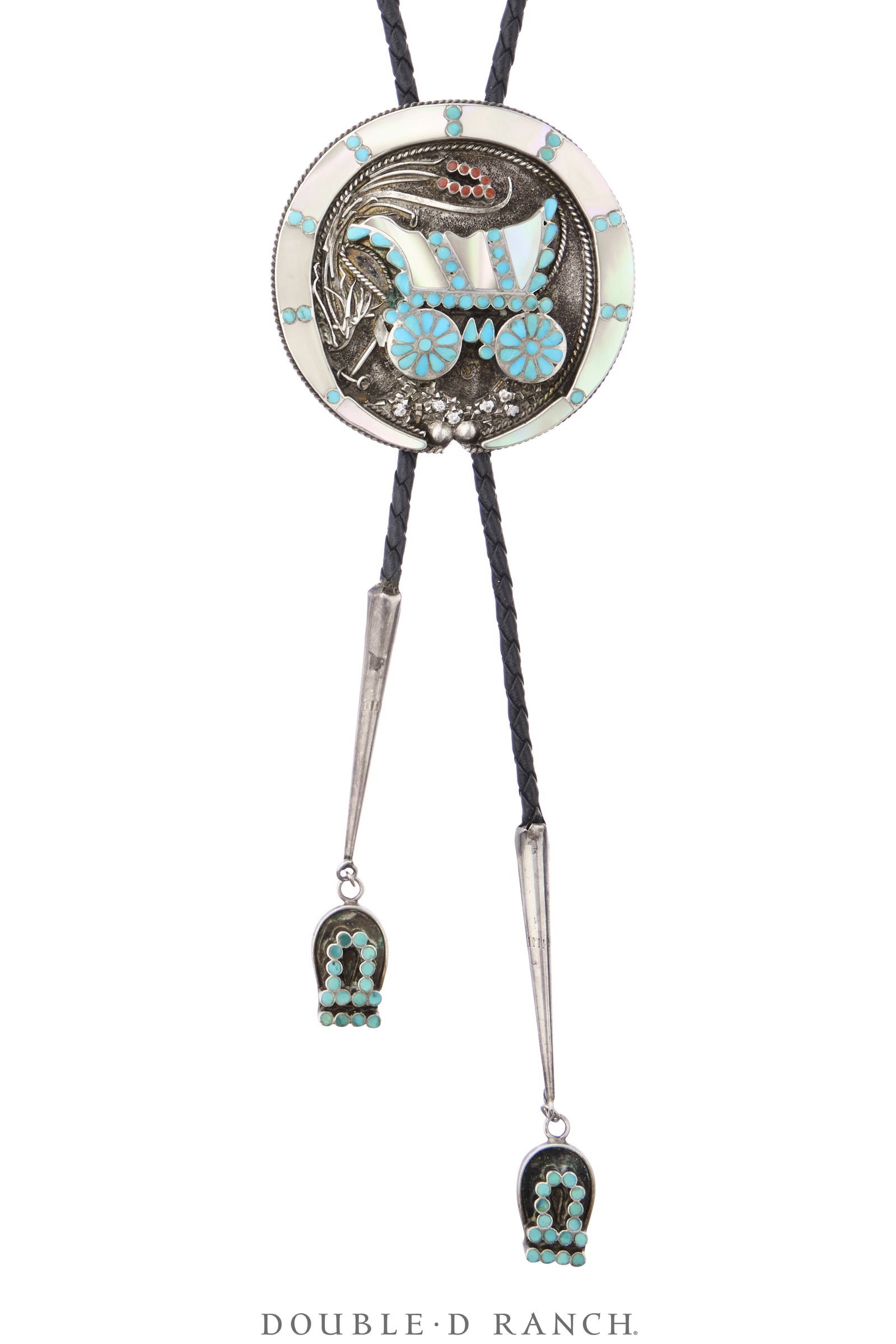 Bolo, Inlay, Conestoga Wagon, Original Turquoise Tips, Dishta, Vintage, 3935