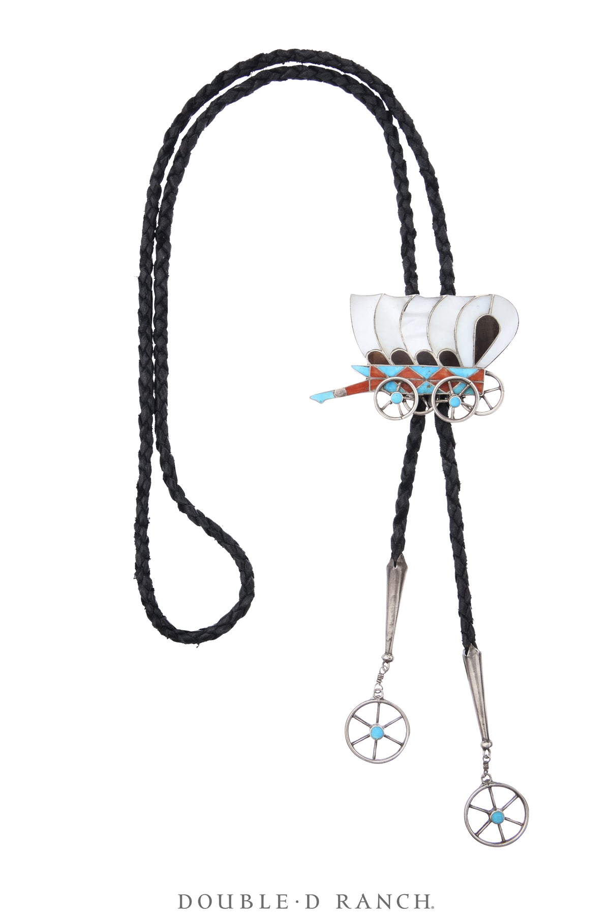 Bolo, Inlay, Mixed Stones, Conestoga Wagon with Wagon Wheel Tips, Old Pawn ‘60s, 3936