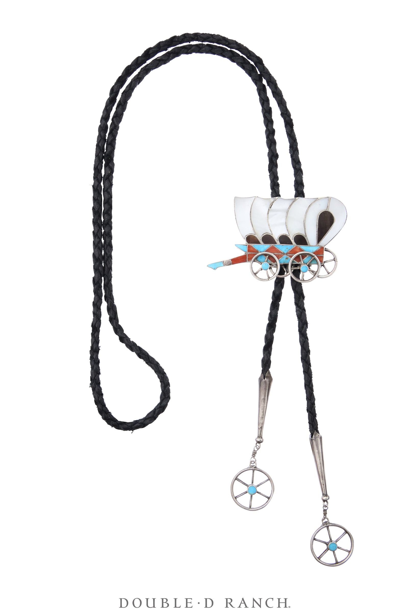 Bolo, Inlay, Mixed Stones, Conestoga Wagon with Wagon Wheel Tips, Old Pawn ‘60s, 3936