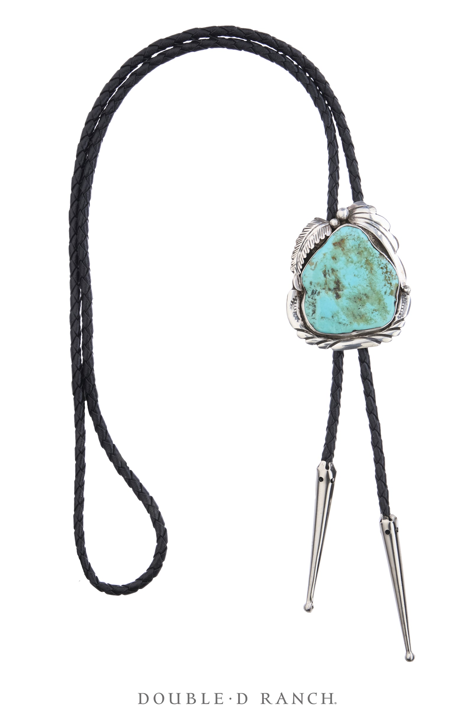 Bolo, Natural Stone, Turquoise, Leaf Appliqué, Hallmark, Vintage, 3945