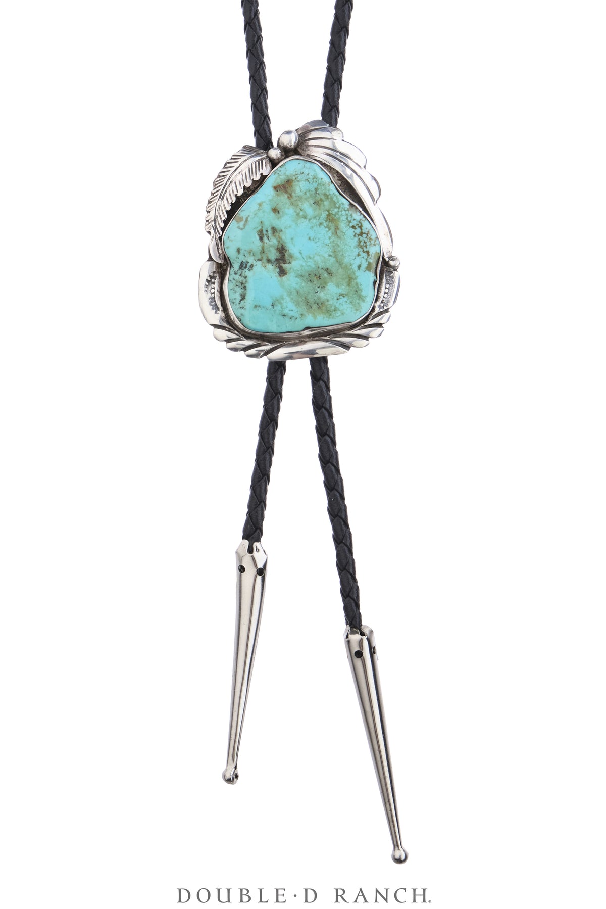 Bolo, Natural Stone, Turquoise, Leaf Appliqué, Hallmark, Vintage, 3945