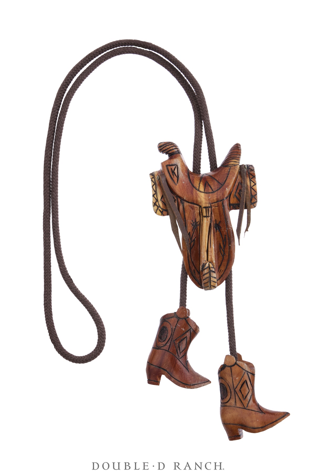 Bolo, Wood, Saddle & Boots, Signed, Vintage, 3947