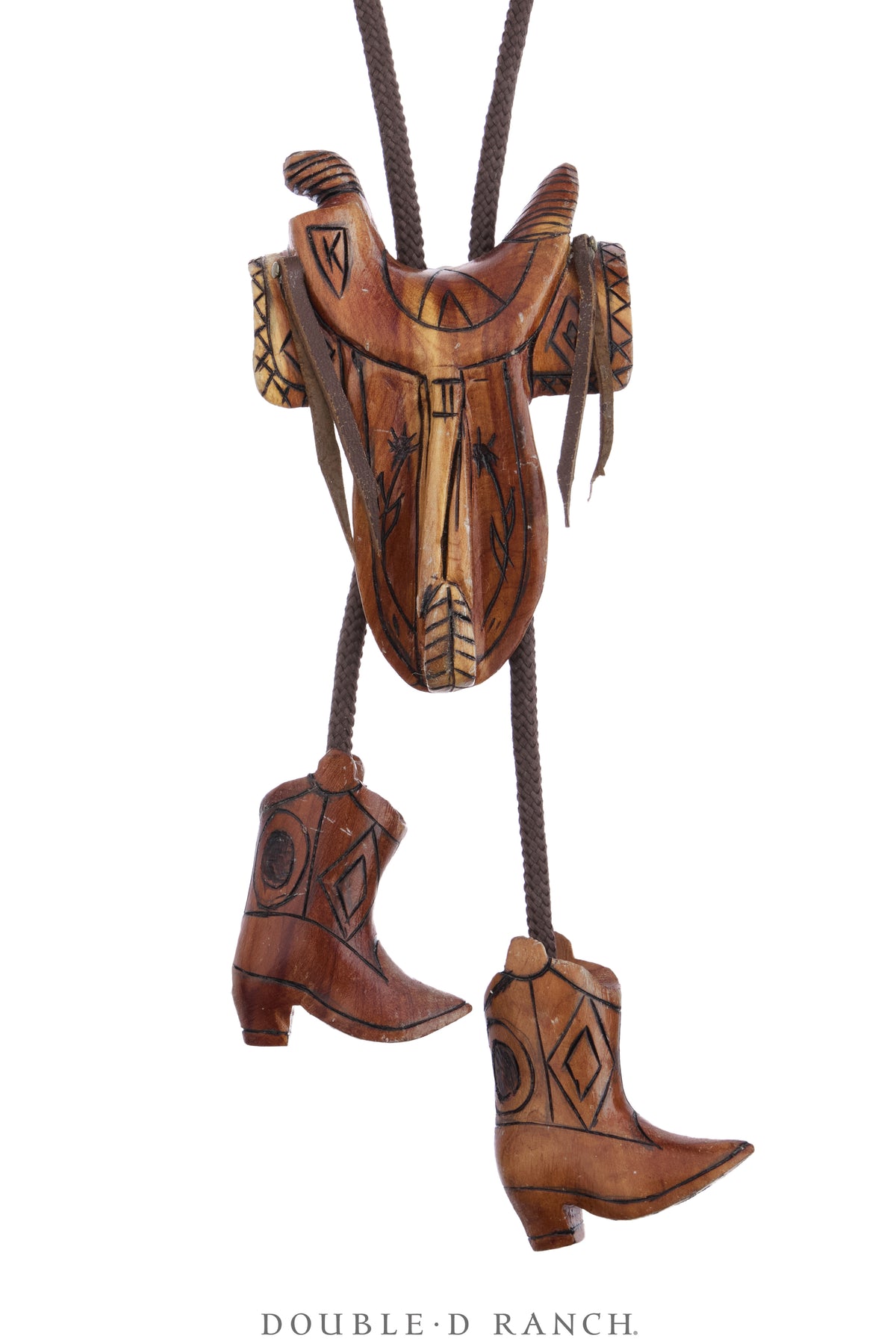Bolo, Wood, Saddle & Boots, Signed, Vintage, 3947