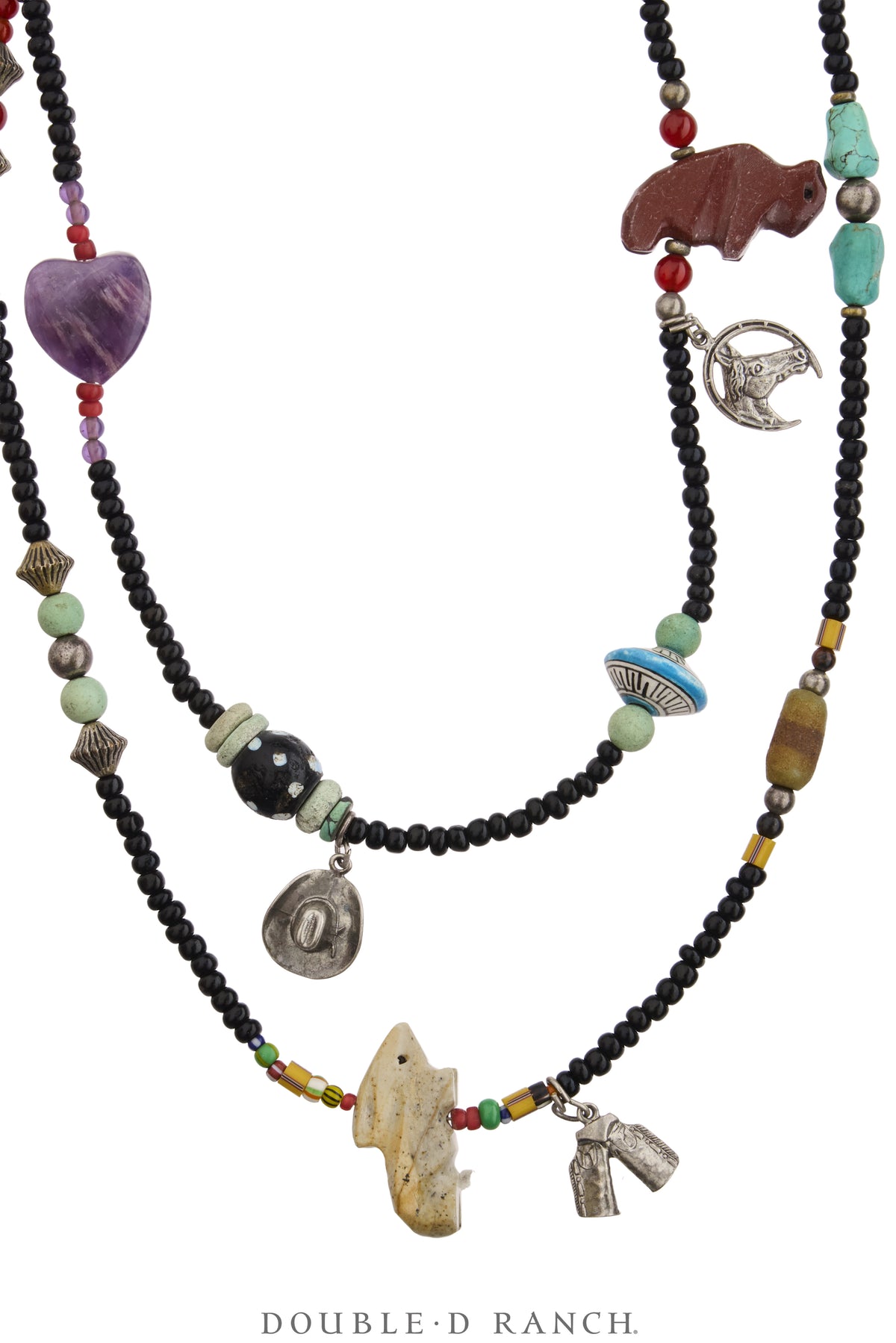 Necklace, Natural Stone, Bead & Fetishes, Sterling Charms & Antique Trade Beads, Double D Ranch Fall Collection 1993, Vintage, Archive Release, 3951