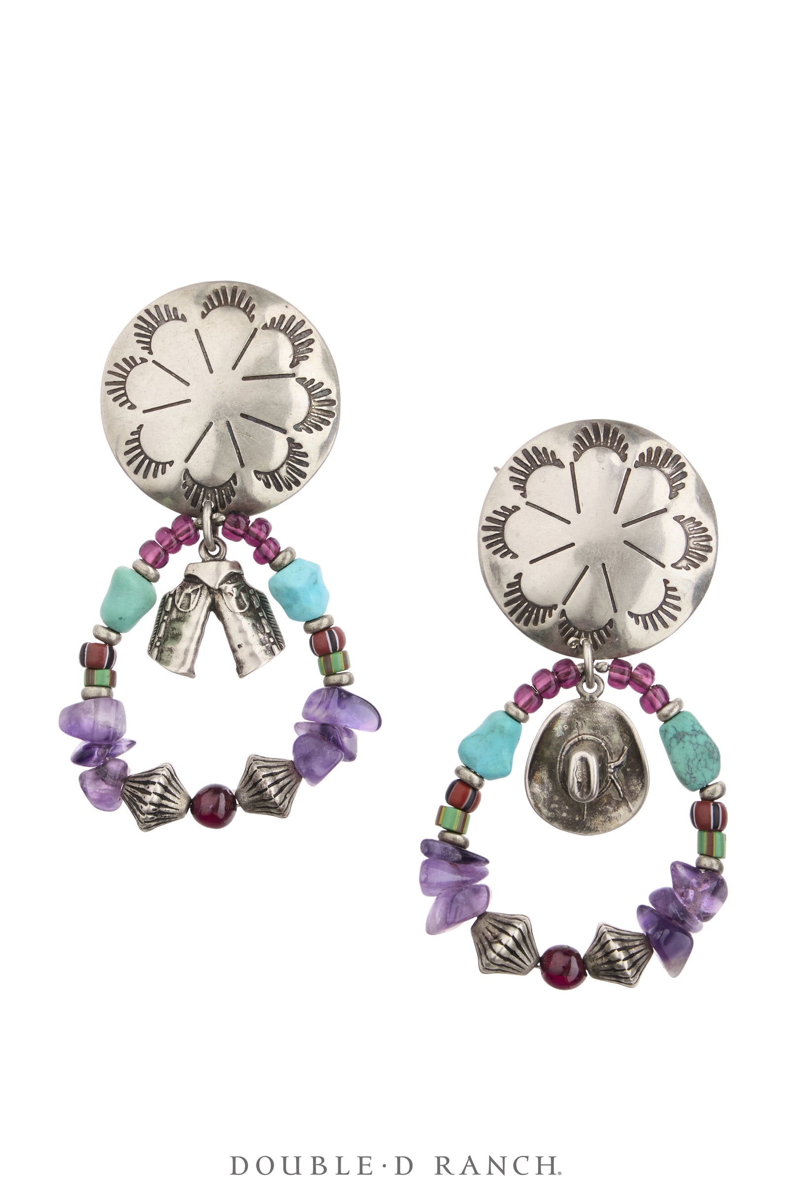 Necklace, Natural Stone, Bead, Amethyst & Turquoise With Sterling Charms, With Matching Earrings, Double D Ranch Fall Collection 1993, Vintage, Archive Release, 3952