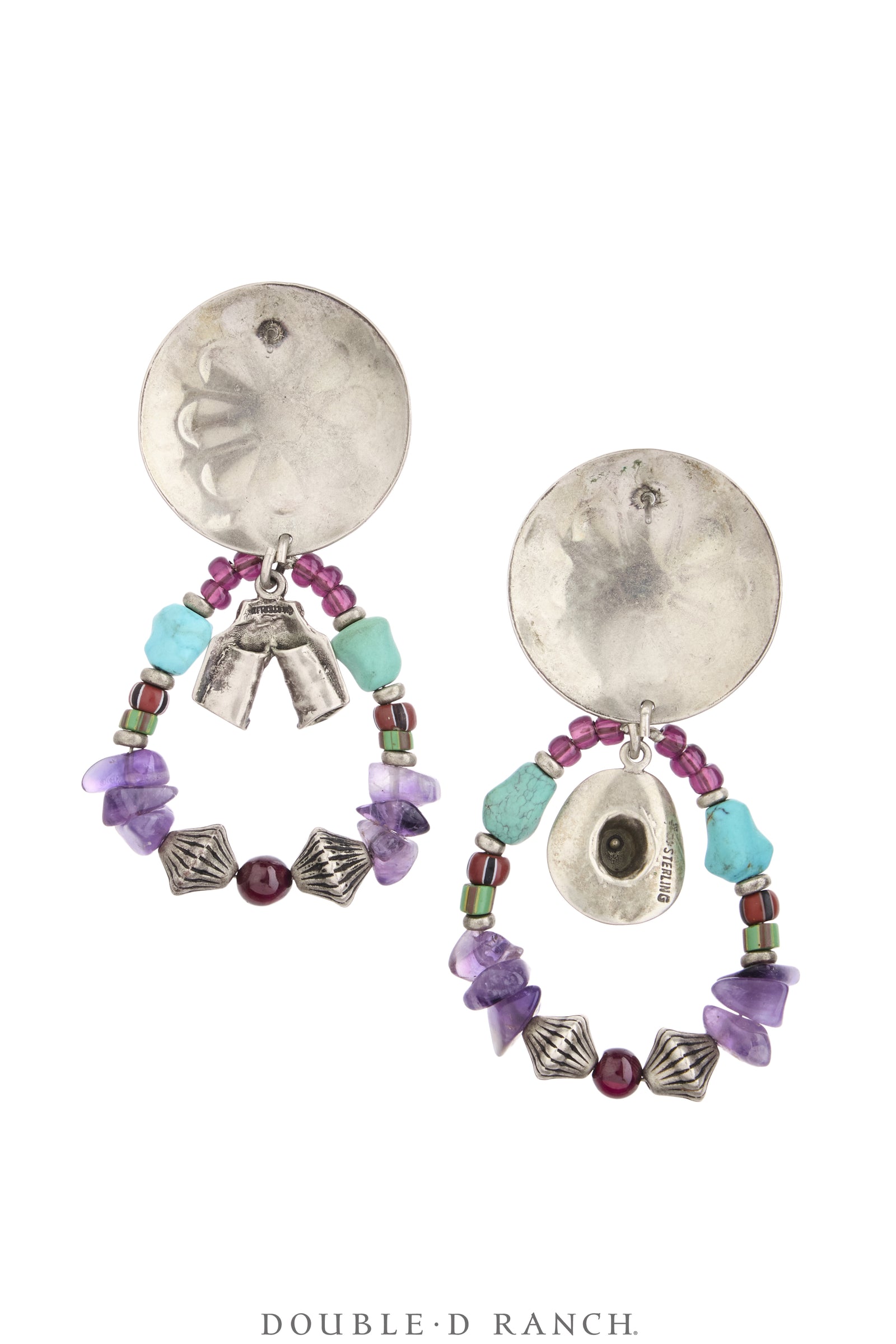 Necklace, Natural Stone, Bead, Amethyst & Turquoise With Sterling Charms, With Matching Earrings, Double D Ranch Fall Collection 1993, Vintage, Archive Release, 3952