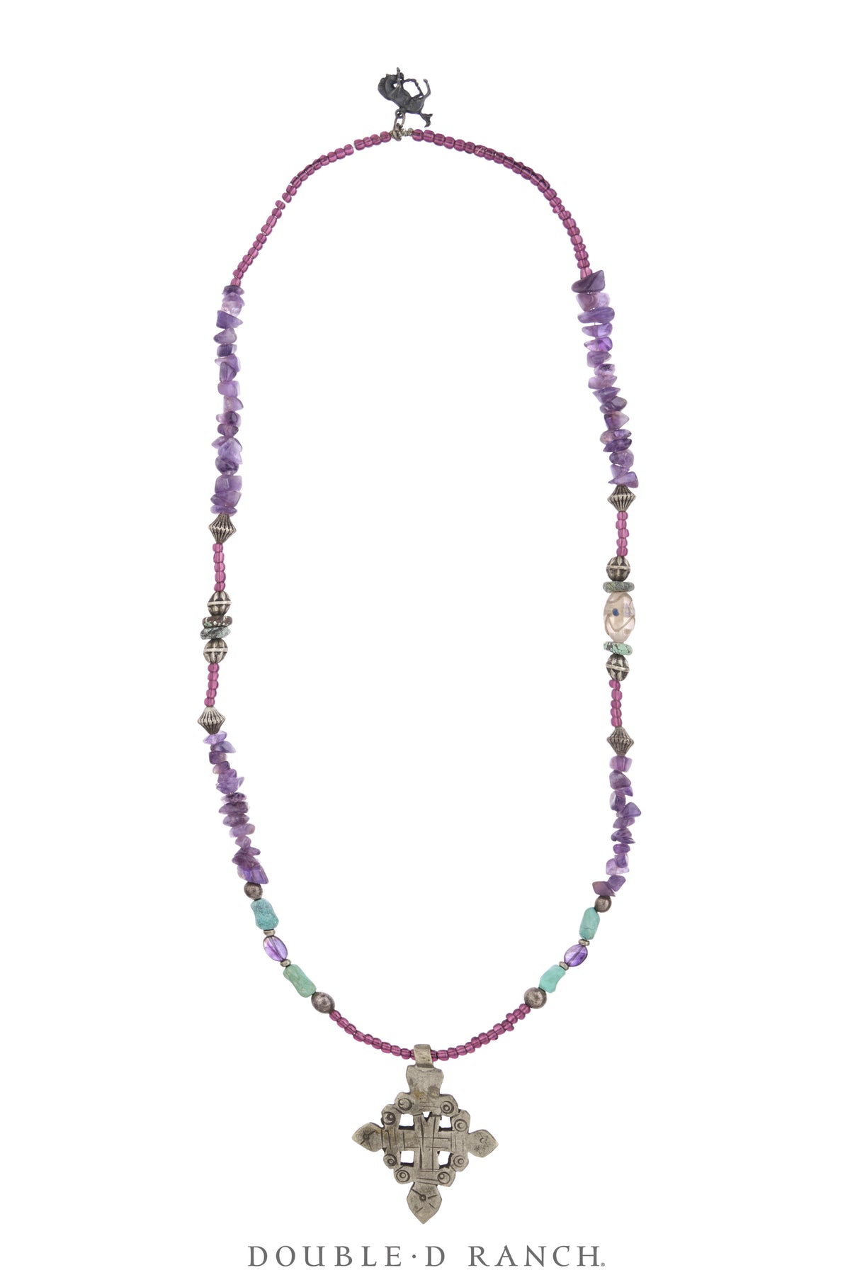 Necklace, Natural Stone, Bead, Amethyst & Turquoise With Sterling Charms, With Matching Earrings, Double D Ranch Fall Collection 1993, Vintage, Archive Release, 3952