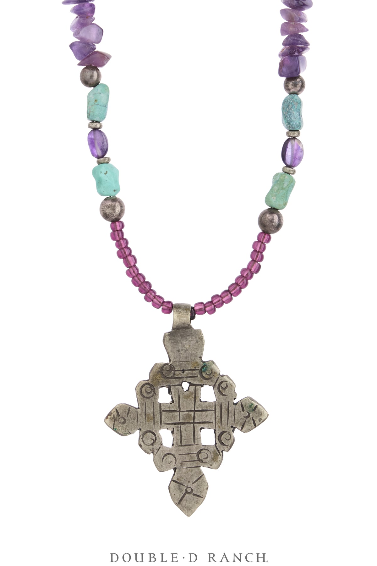 Necklace, Natural Stone, Bead, Amethyst & Turquoise With Sterling Charms, With Matching Earrings, Double D Ranch Fall Collection 1993, Vintage, Archive Release, 3952