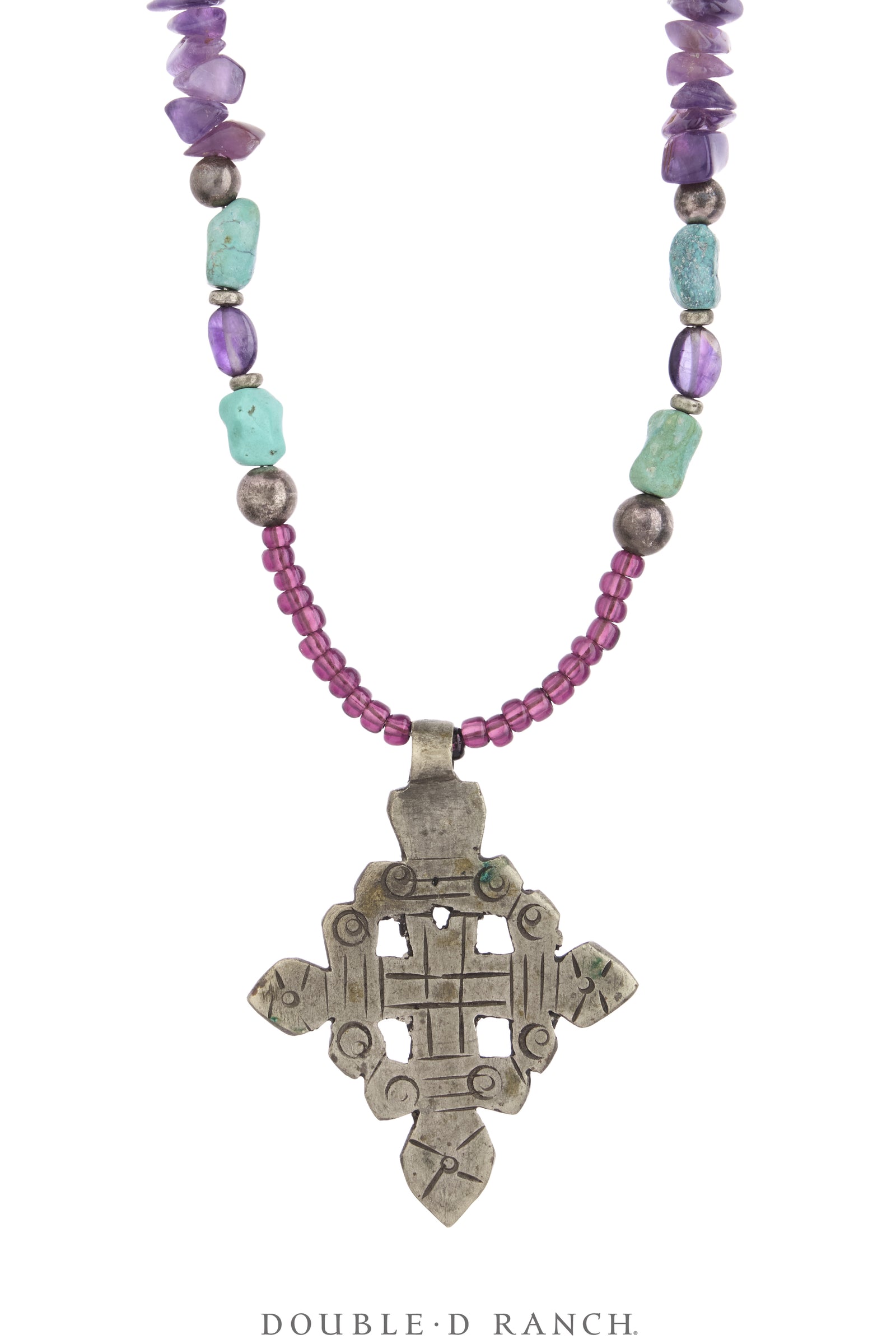 Necklace, Natural Stone, Bead, Amethyst & Turquoise With Sterling Charms, With Matching Earrings, Double D Ranch Fall Collection 1993, Vintage, Archive Release, 3952